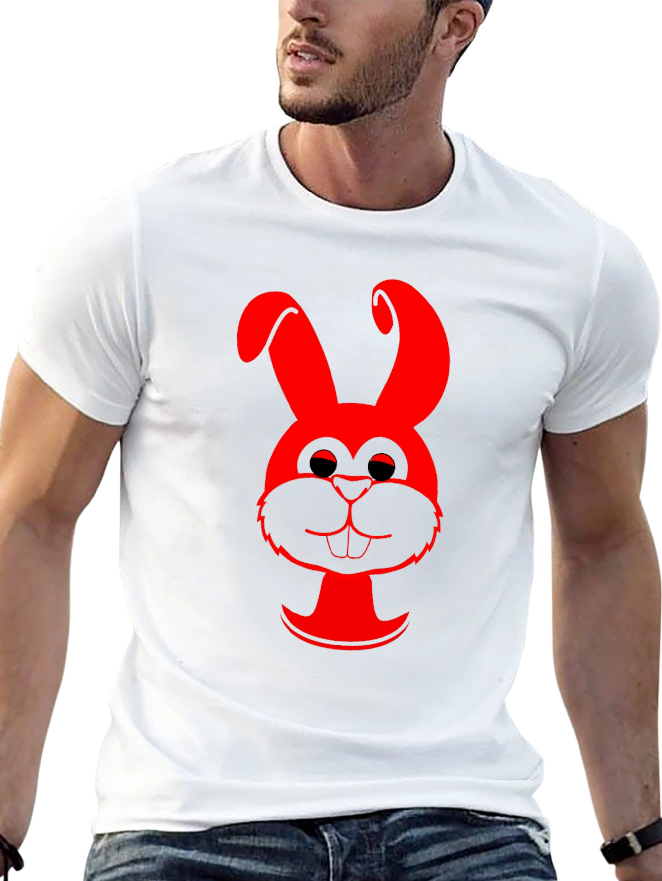 Red Bunny Graphic Black T-Shirt