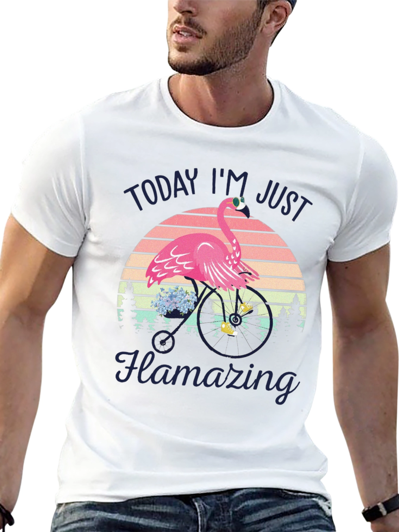 Flamazing Flamingo on Bike T-Shirt - Quirky Graphic Tee
