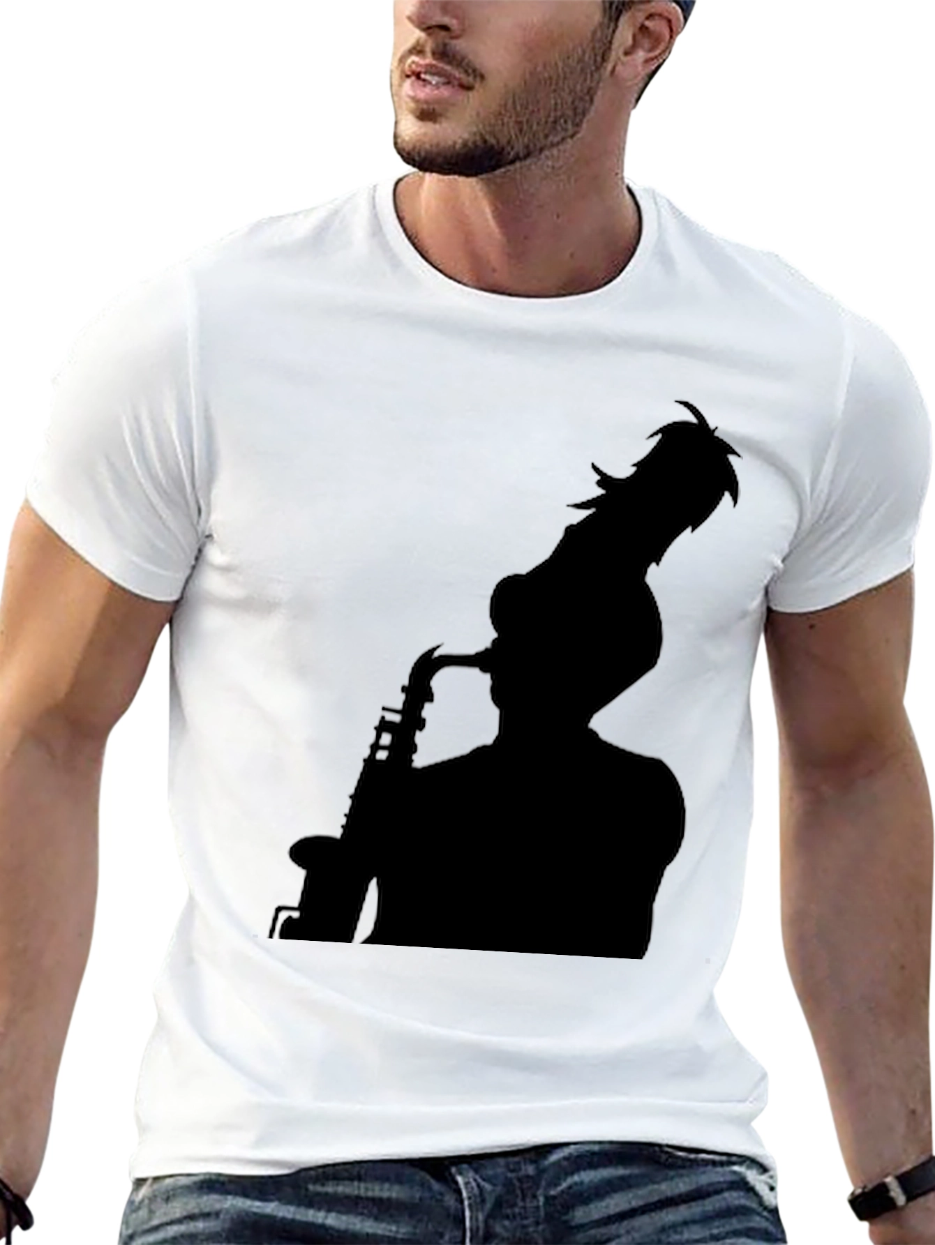 Saxophone Player Silhouette Graphic Tee - Black