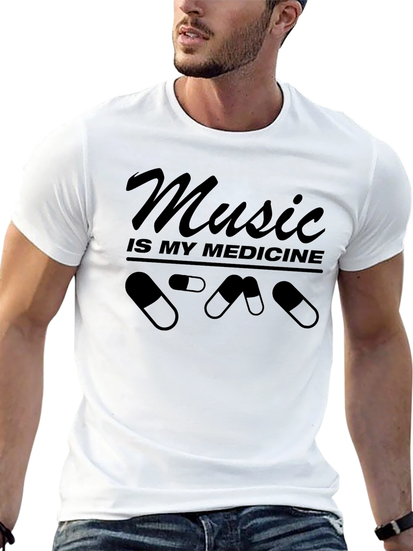 Music is My Medicine Black Graphic T-Shirt