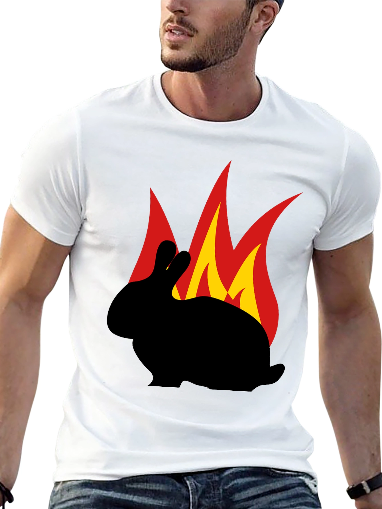 Flaming Rabbit Graphic Tee - Black Cotton T-Shirt