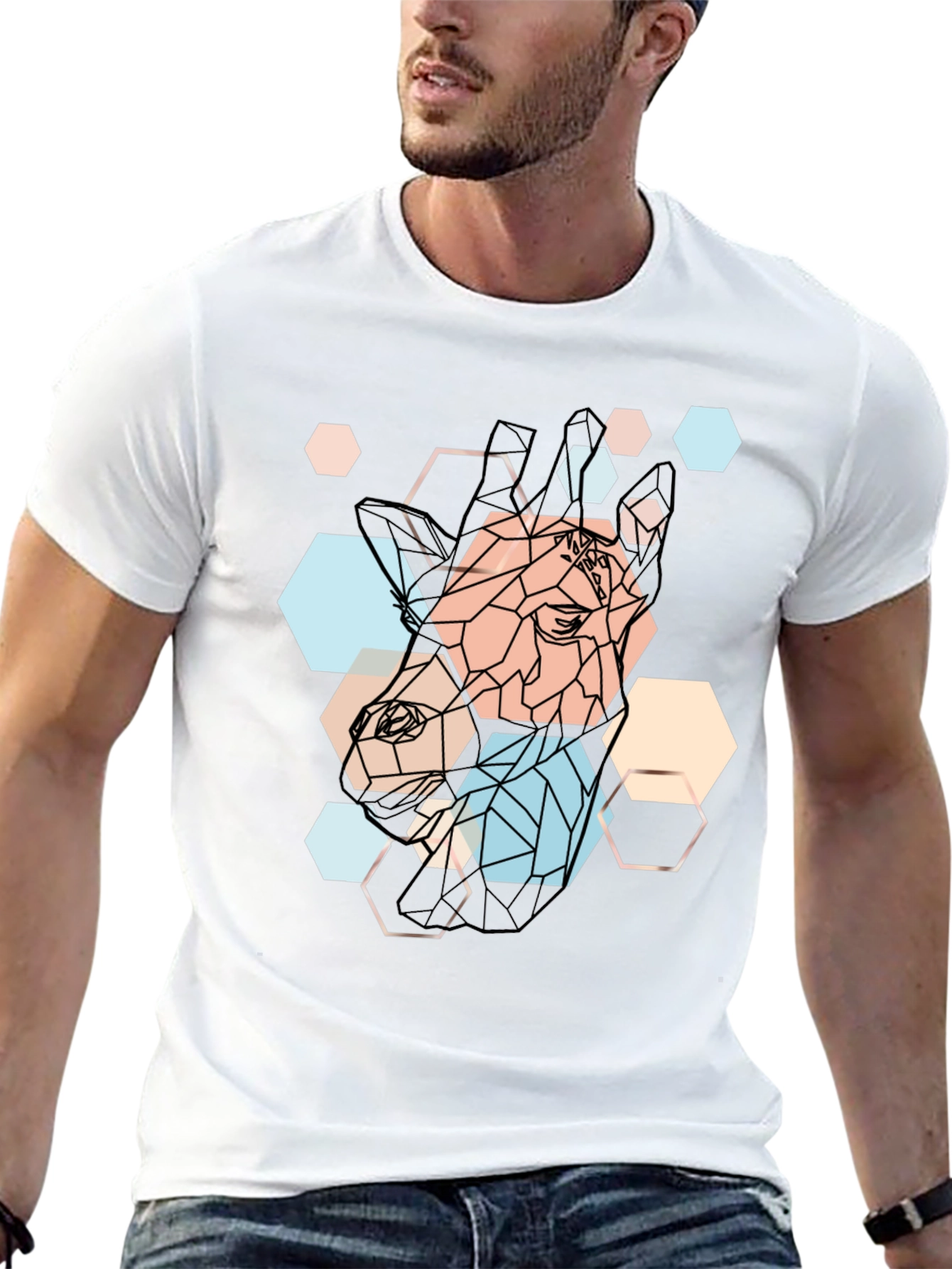 Geometric Giraffe Print Black T-Shirt