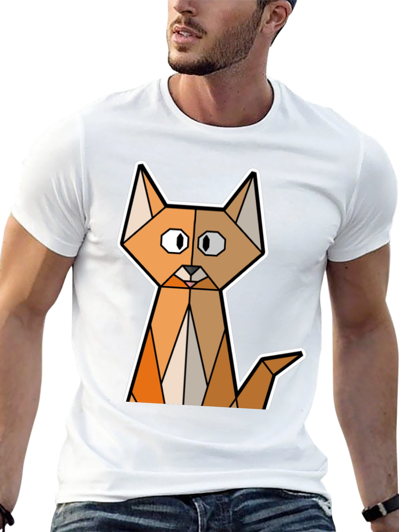 Geometric Cat T-Shirt - Modern Graphic Tee