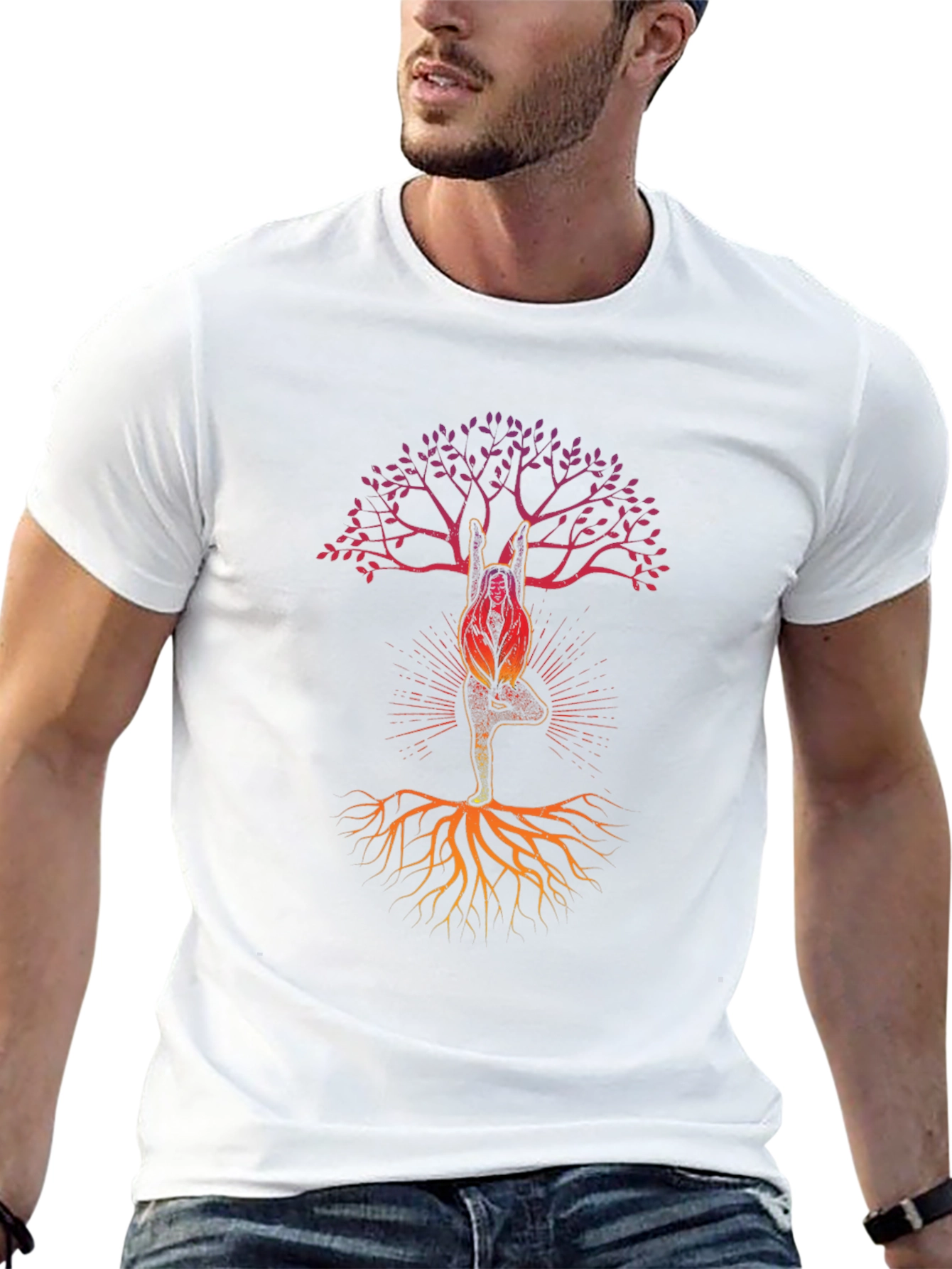 Yoga Tree Graphic Tee - Mens Black Cotton T-Shirt