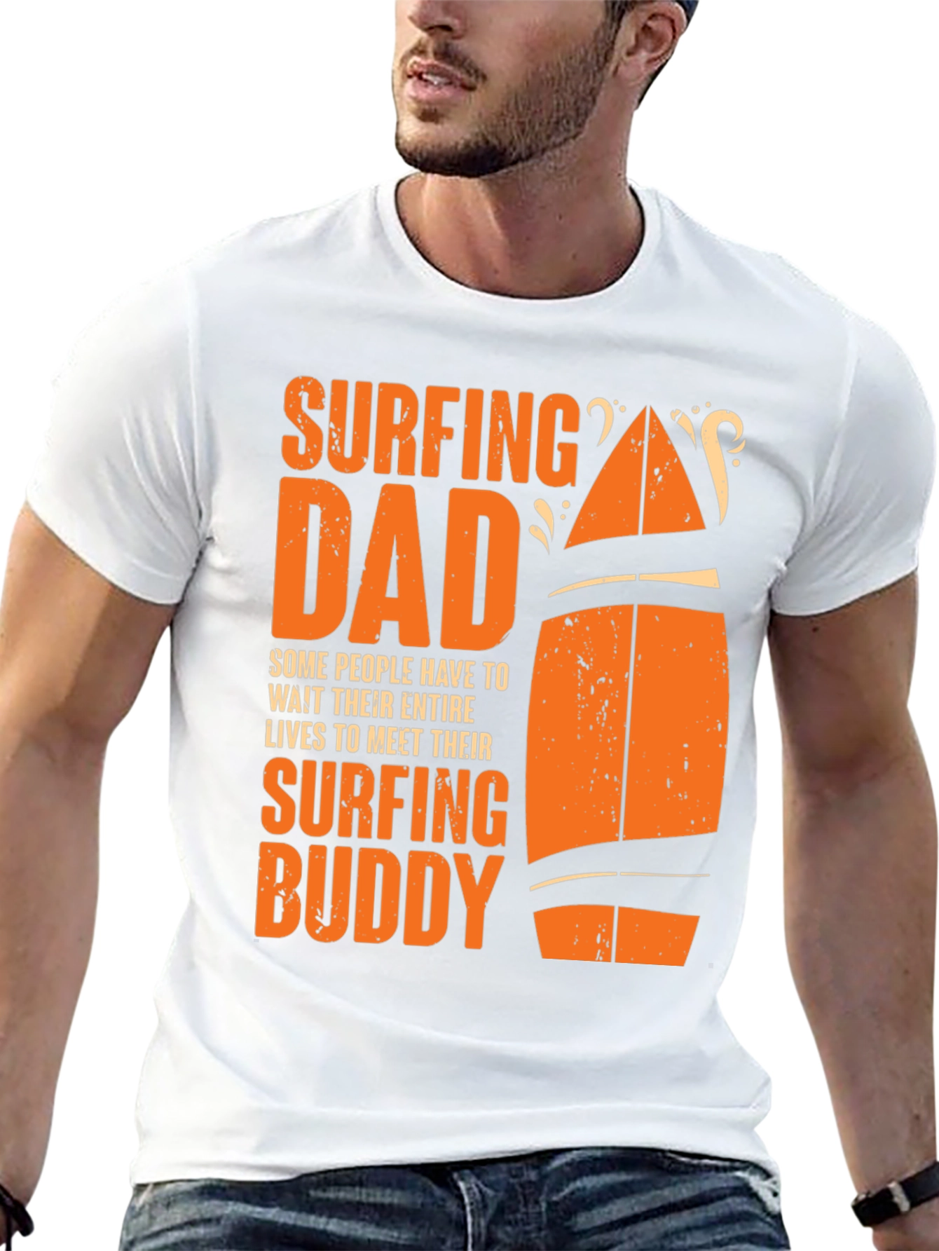 Surfing Dad & Buddy Black Cotton T-Shirt