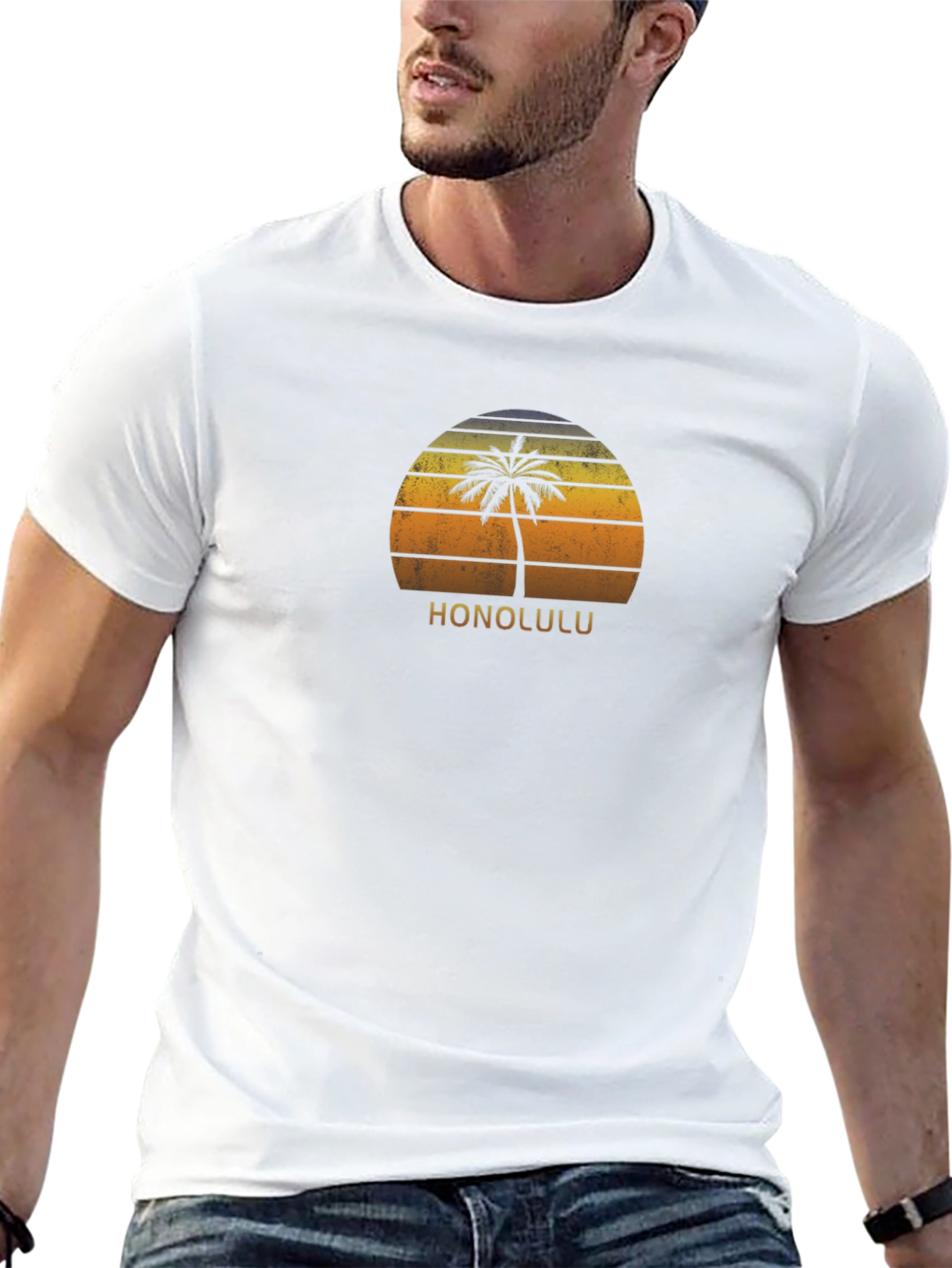 Honolulu Palm Tree Sunset Graphic Tee - Island Style