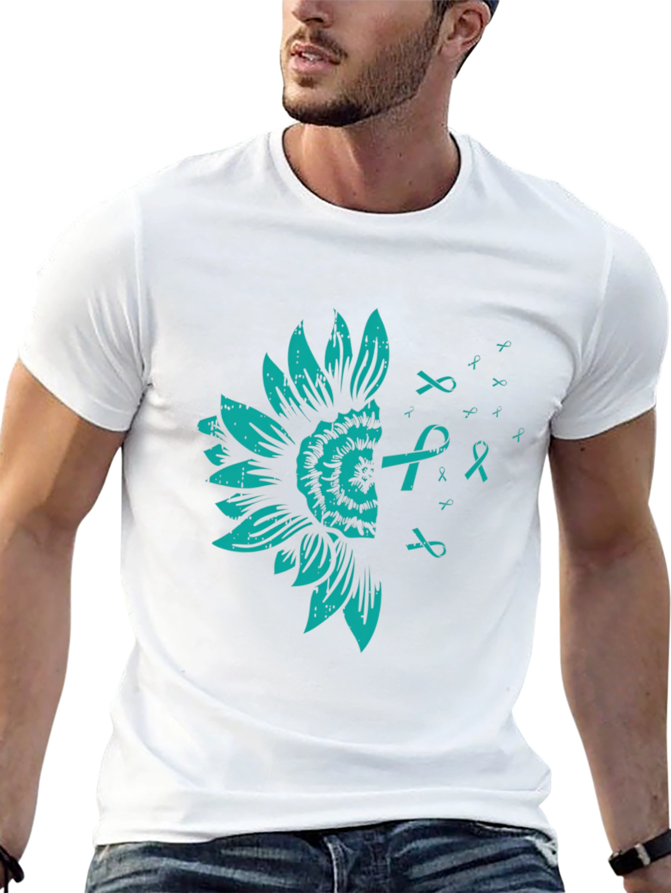 Teal Sunflower Ribbon Awareness T-Shirt
