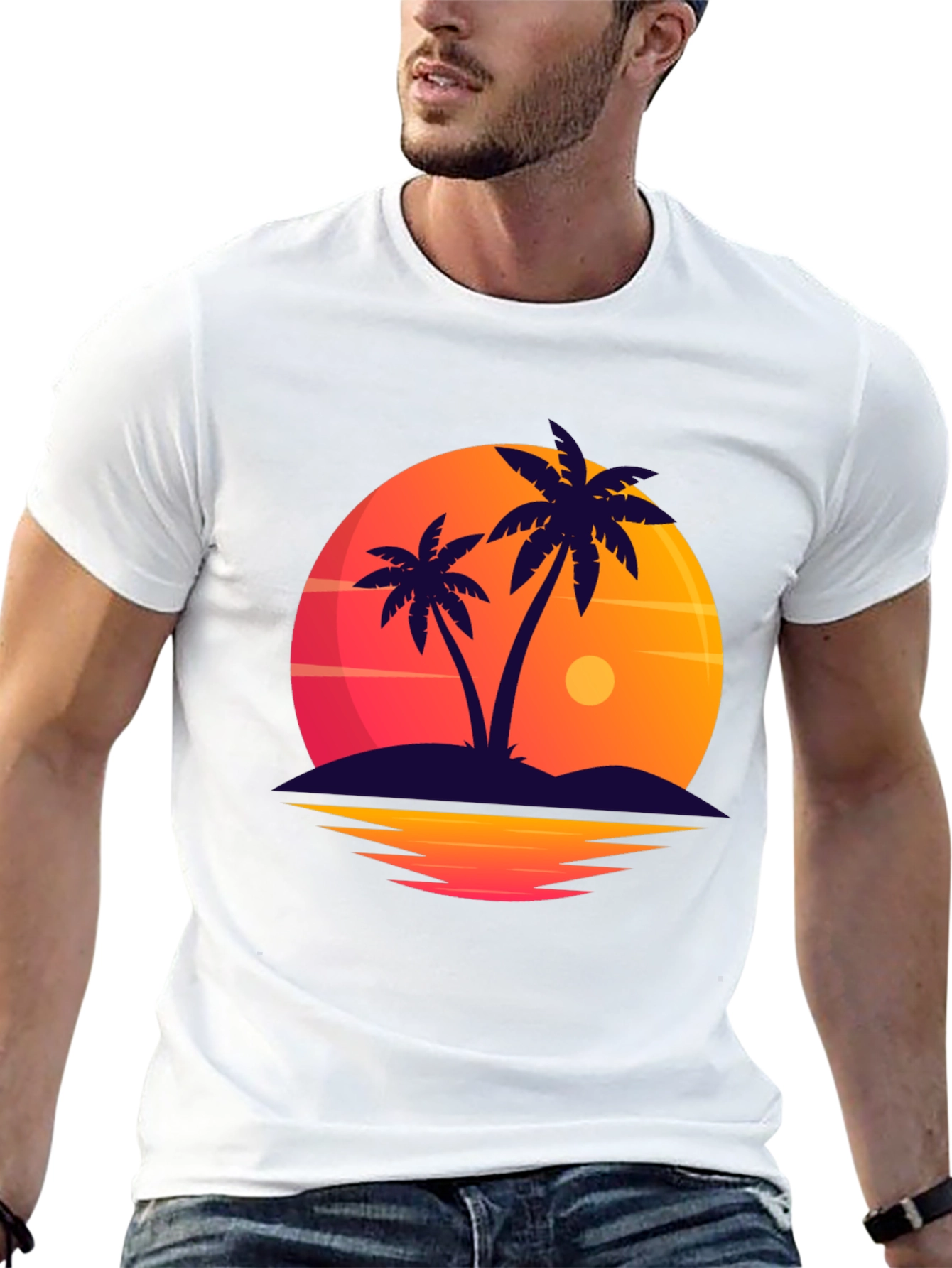 Tropical Sunset Palm Tree Graphic T-Shirt