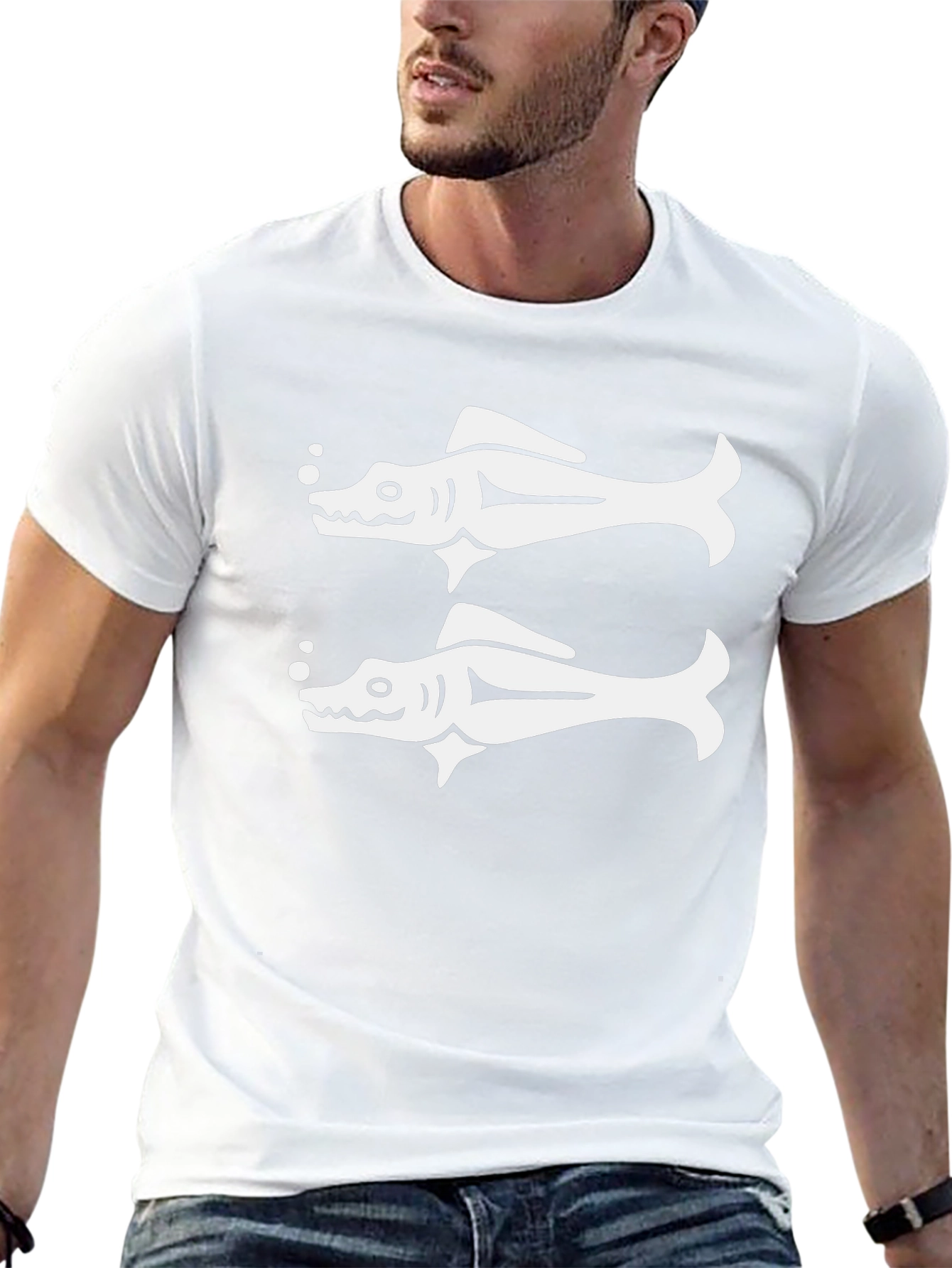 Double Fish Graphic Tee - Black Cotton T-Shirt