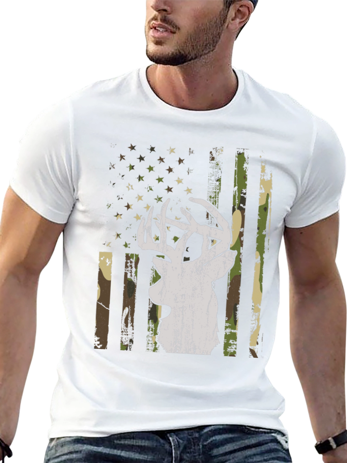Deer Camo American Flag Graphic T-Shirt