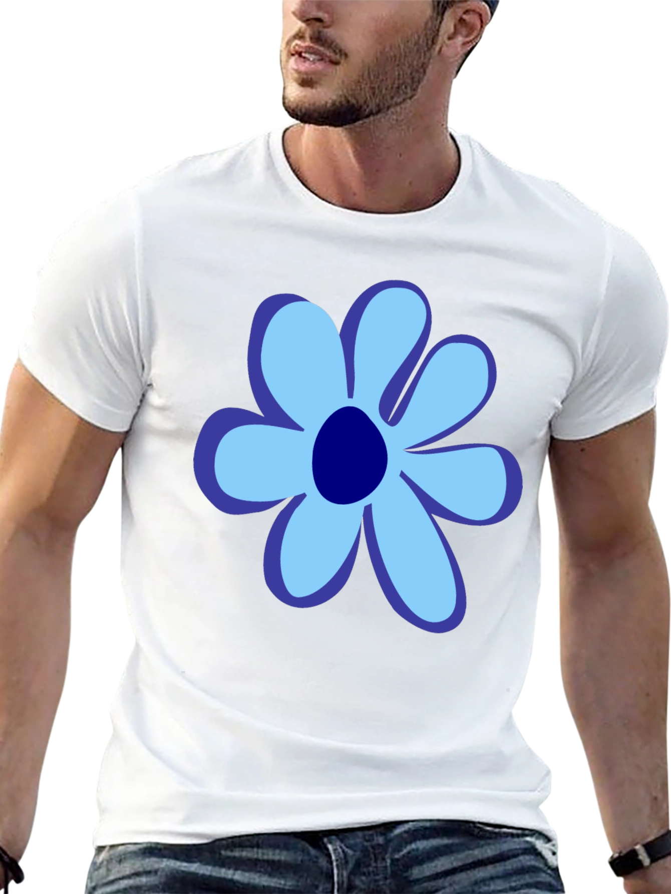 Blue Flower Graphic Tee - Stylish Unisex Cotton T-Shirt