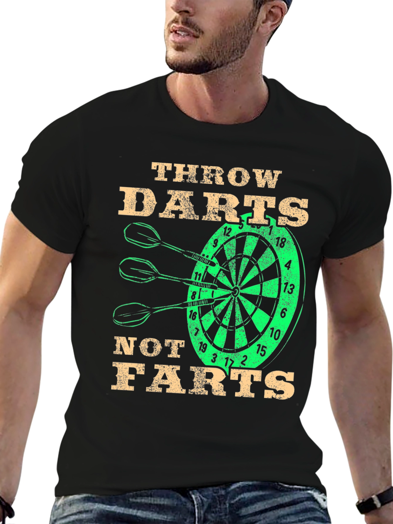 Throw Darts Not Farts Black Graphic Tee