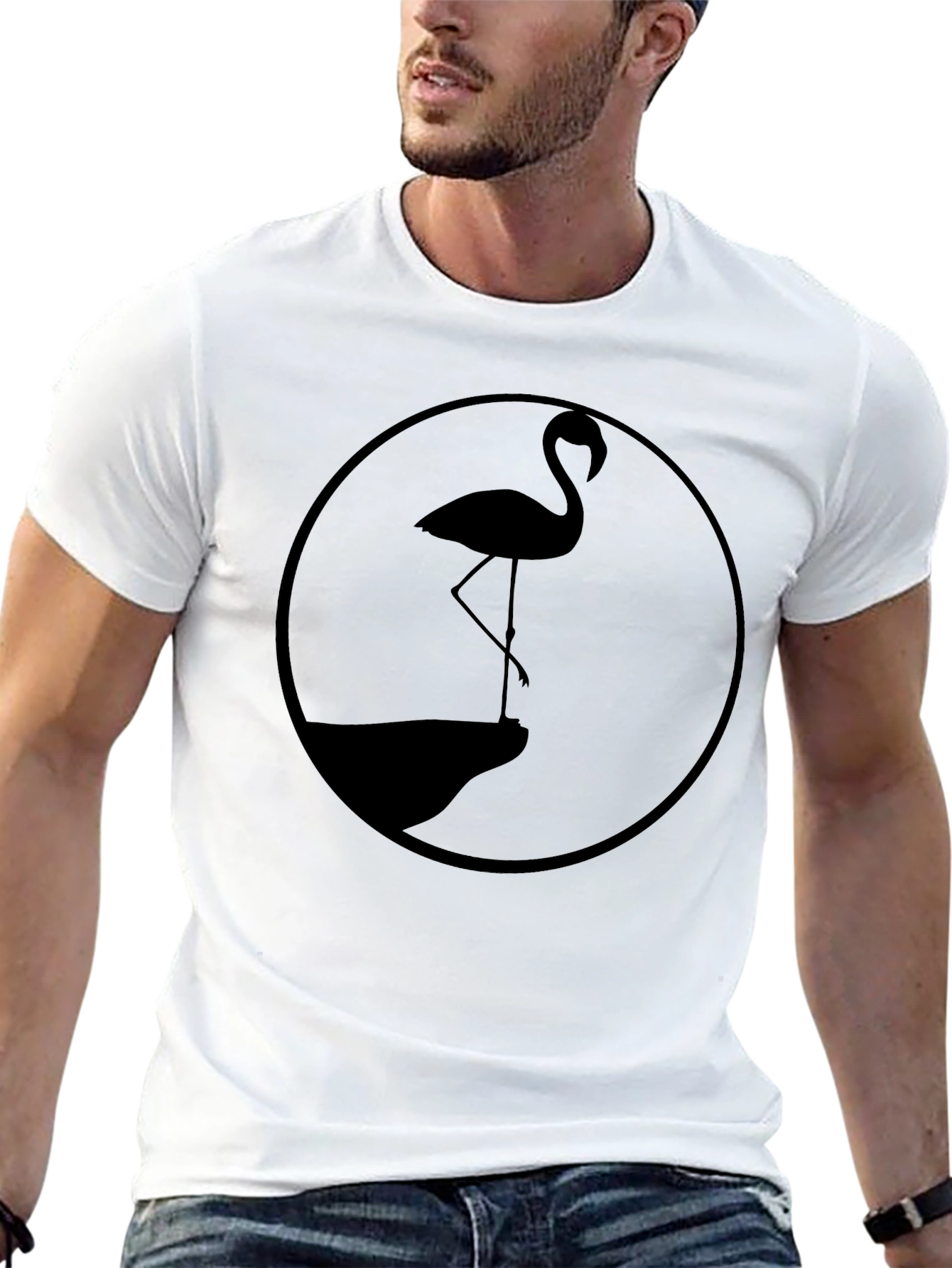 Flamingo Silhouette Graphic Tee - Black