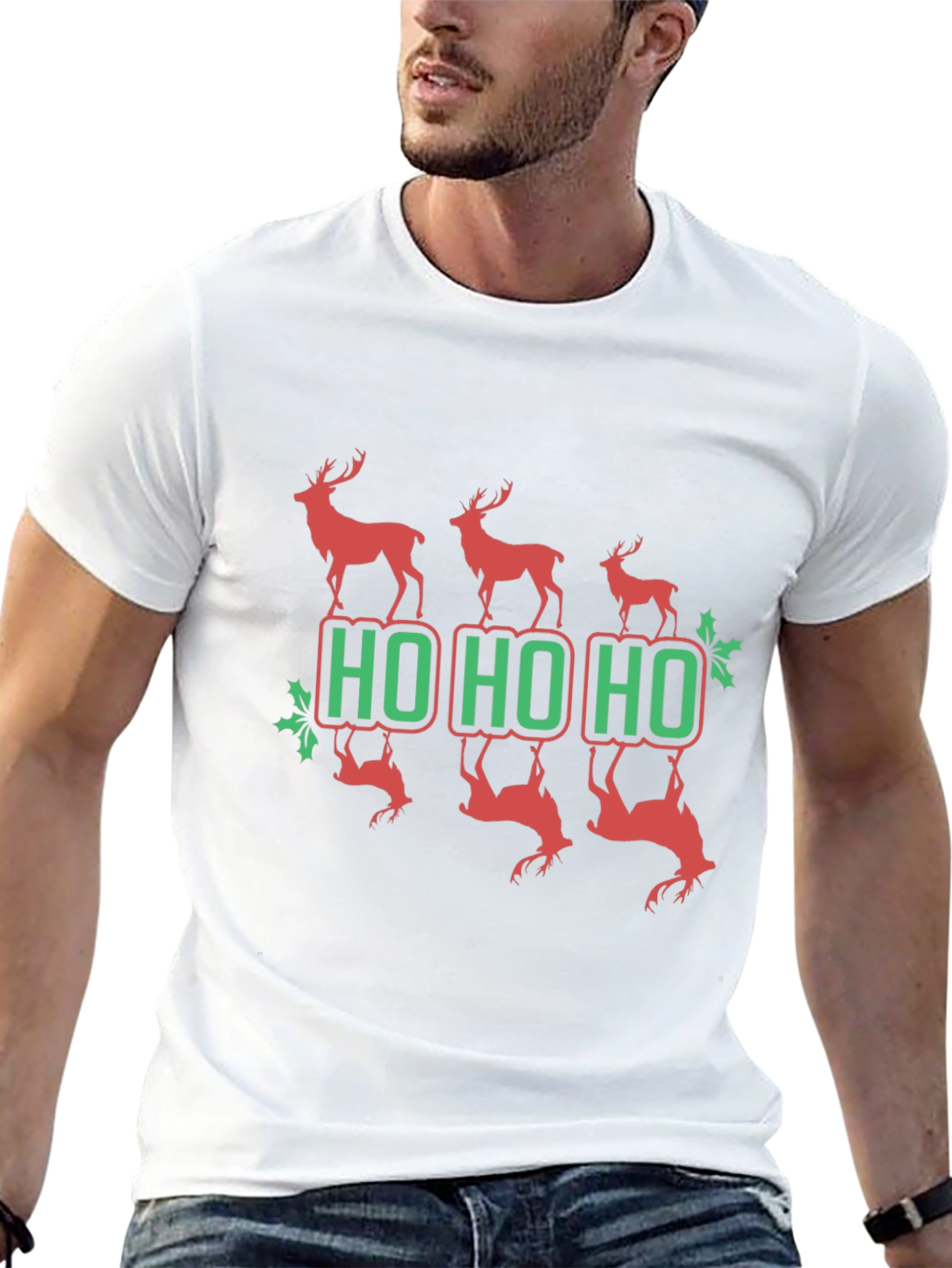 Festive Reindeer Ho Ho Ho Graphic Tee