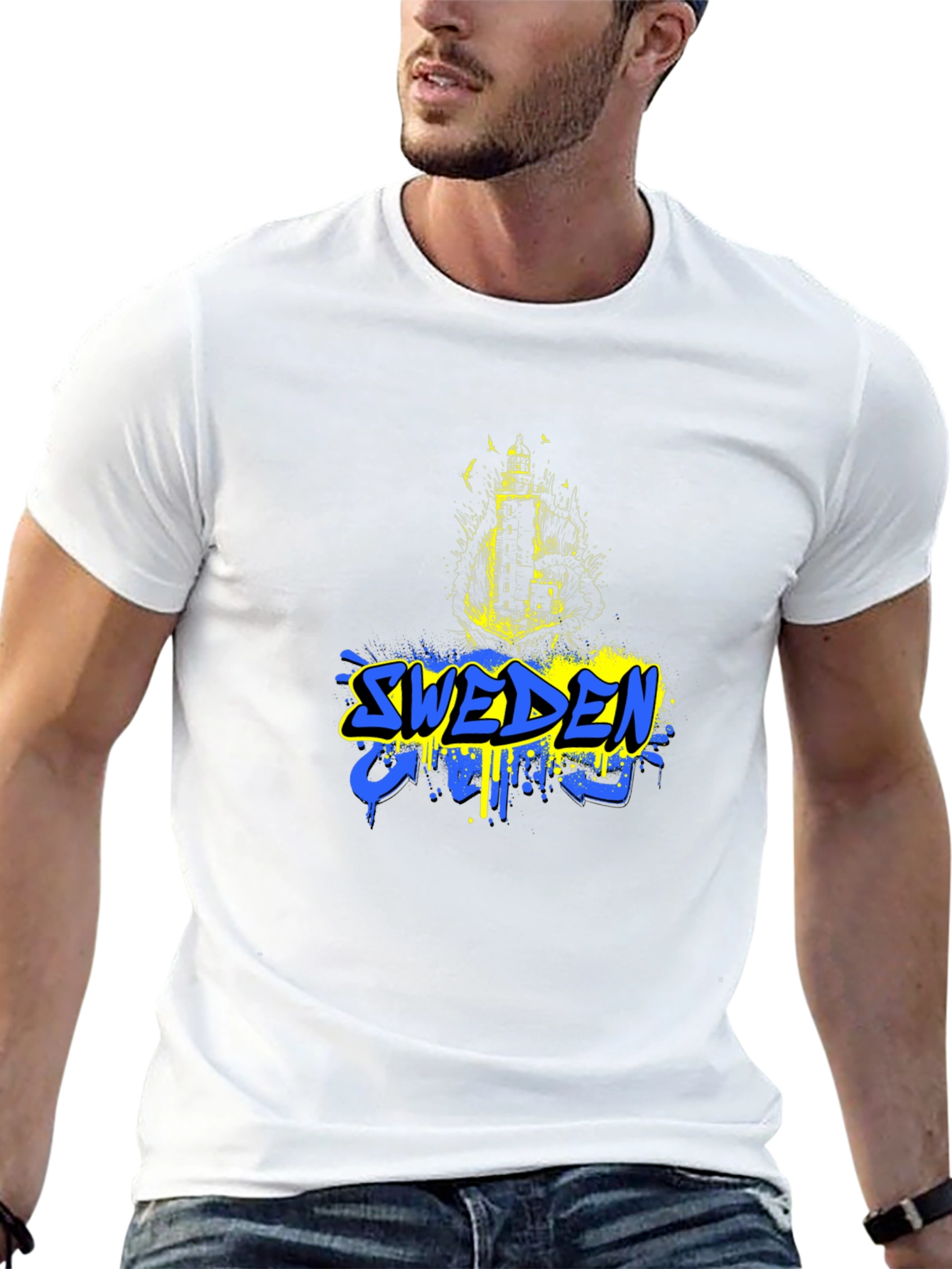 Sweden Flag Graphic Black T-Shirt