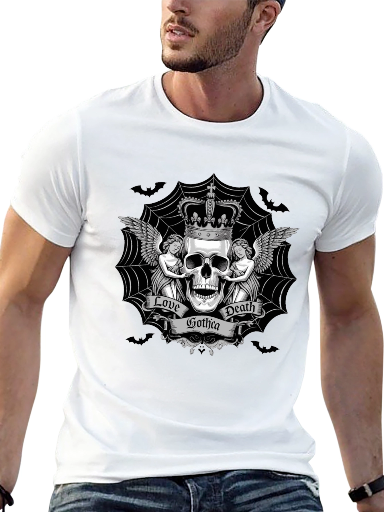 Gothic Skull Crown Graphic T-Shirt