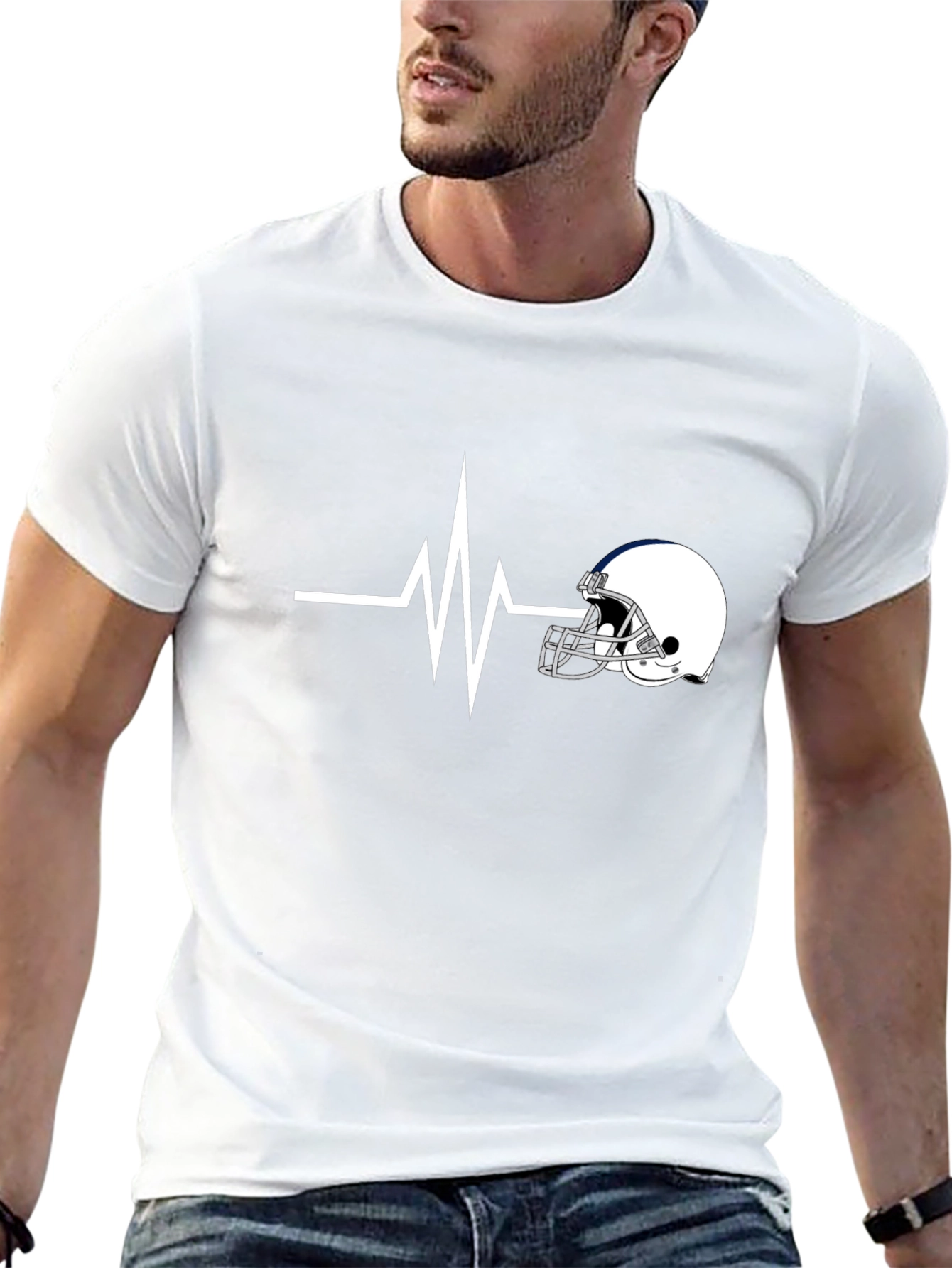 Football Helmet Heartbeat T-Shirt - Fan Apparel