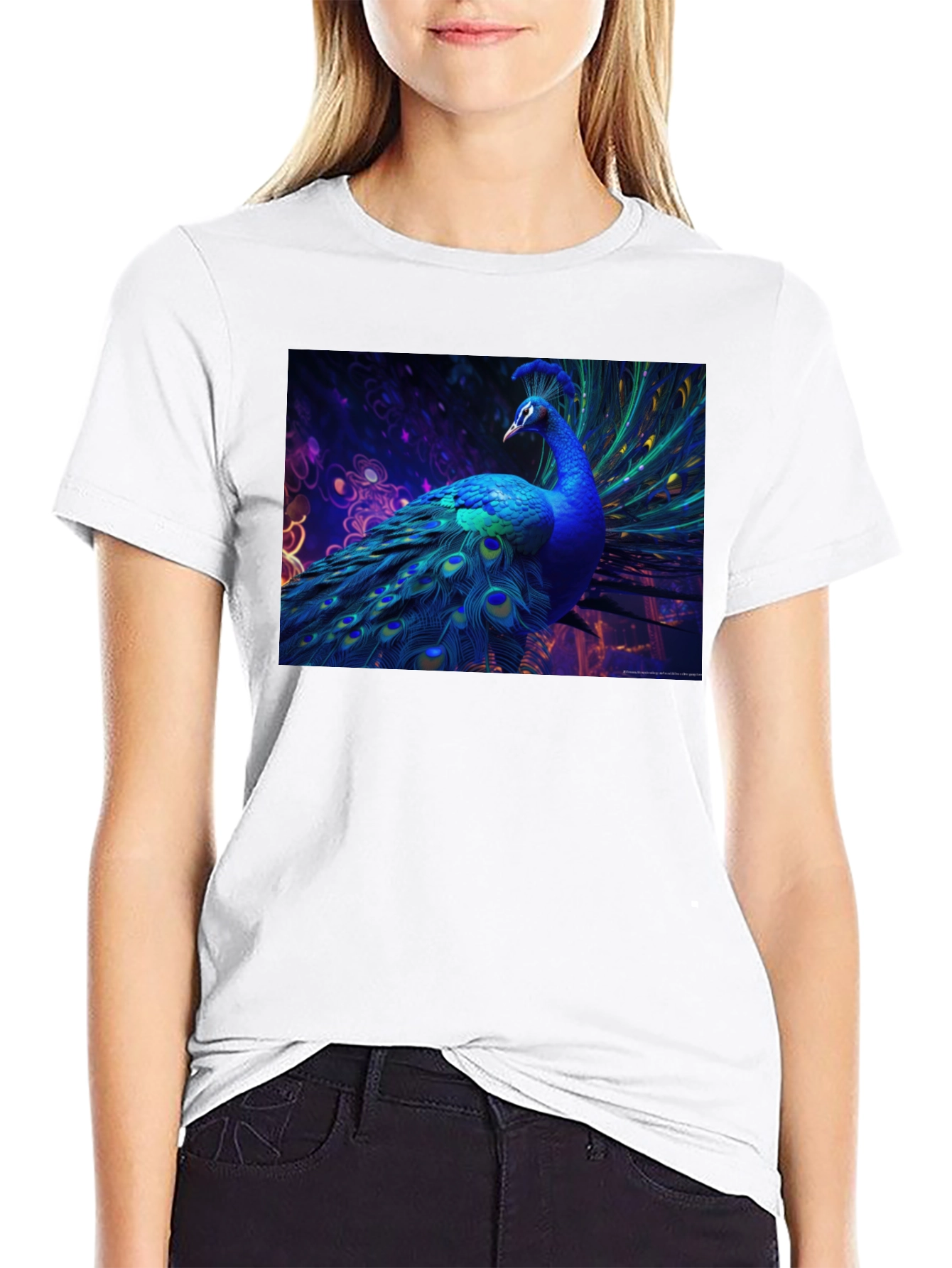 Peacock Graphic Print T-Shirt - Elegant Bird Design
