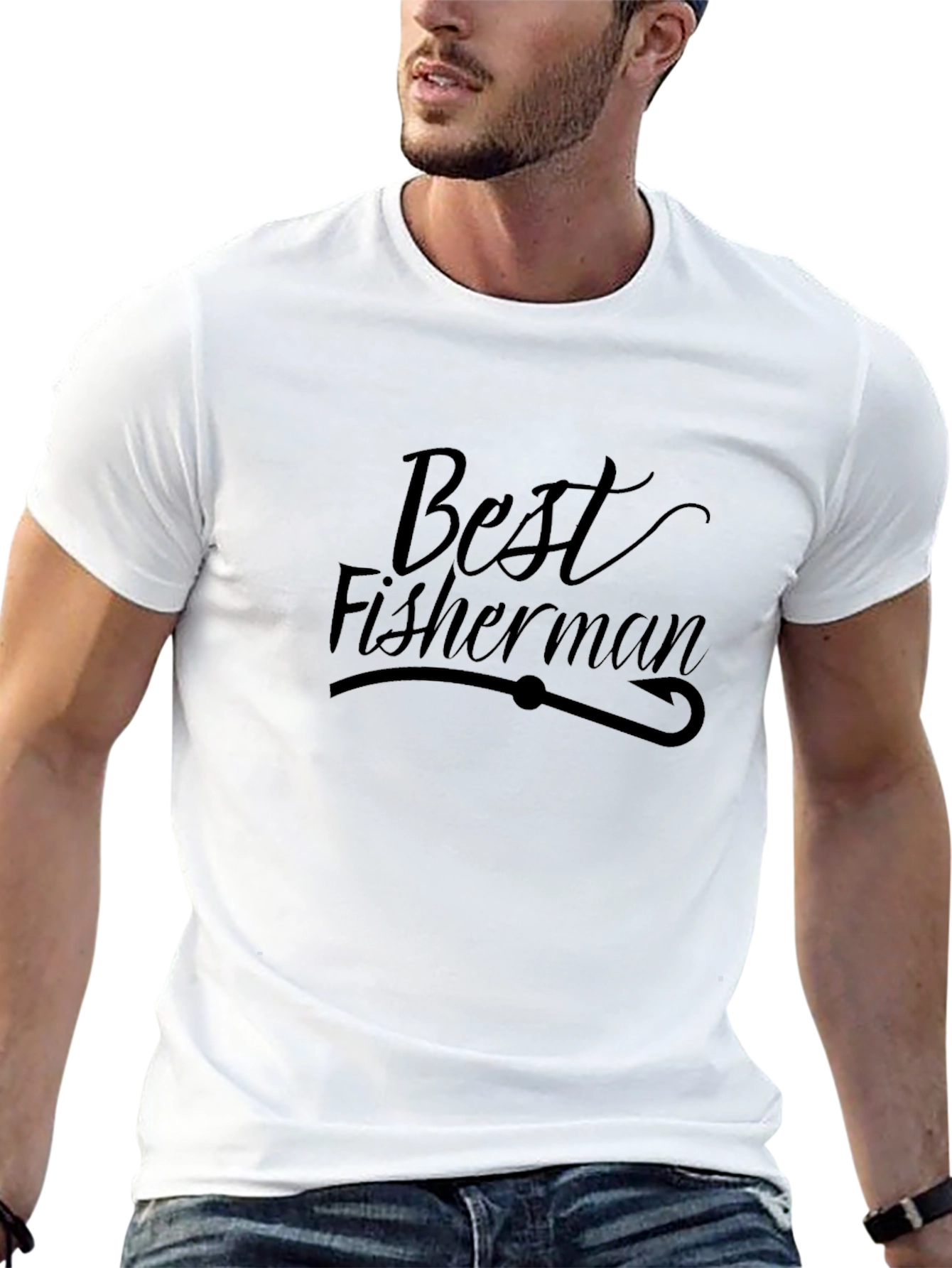 Best Fisherman Graphic T-Shirt - Black Crew Neck
