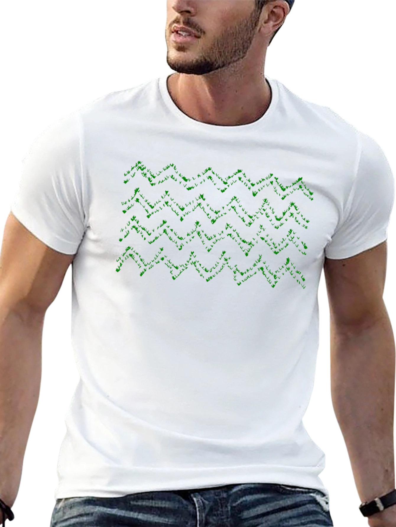 Geometric Green Pattern Black T-Shirt