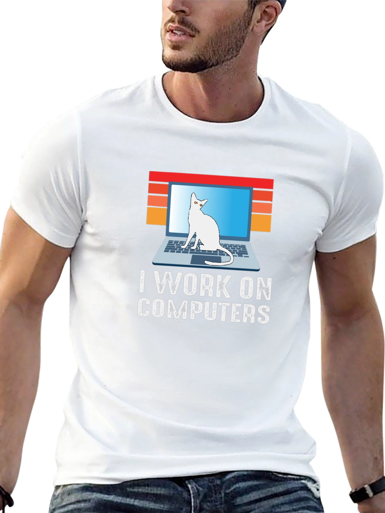 I Work On Computers Cat Laptop Graphic Tee