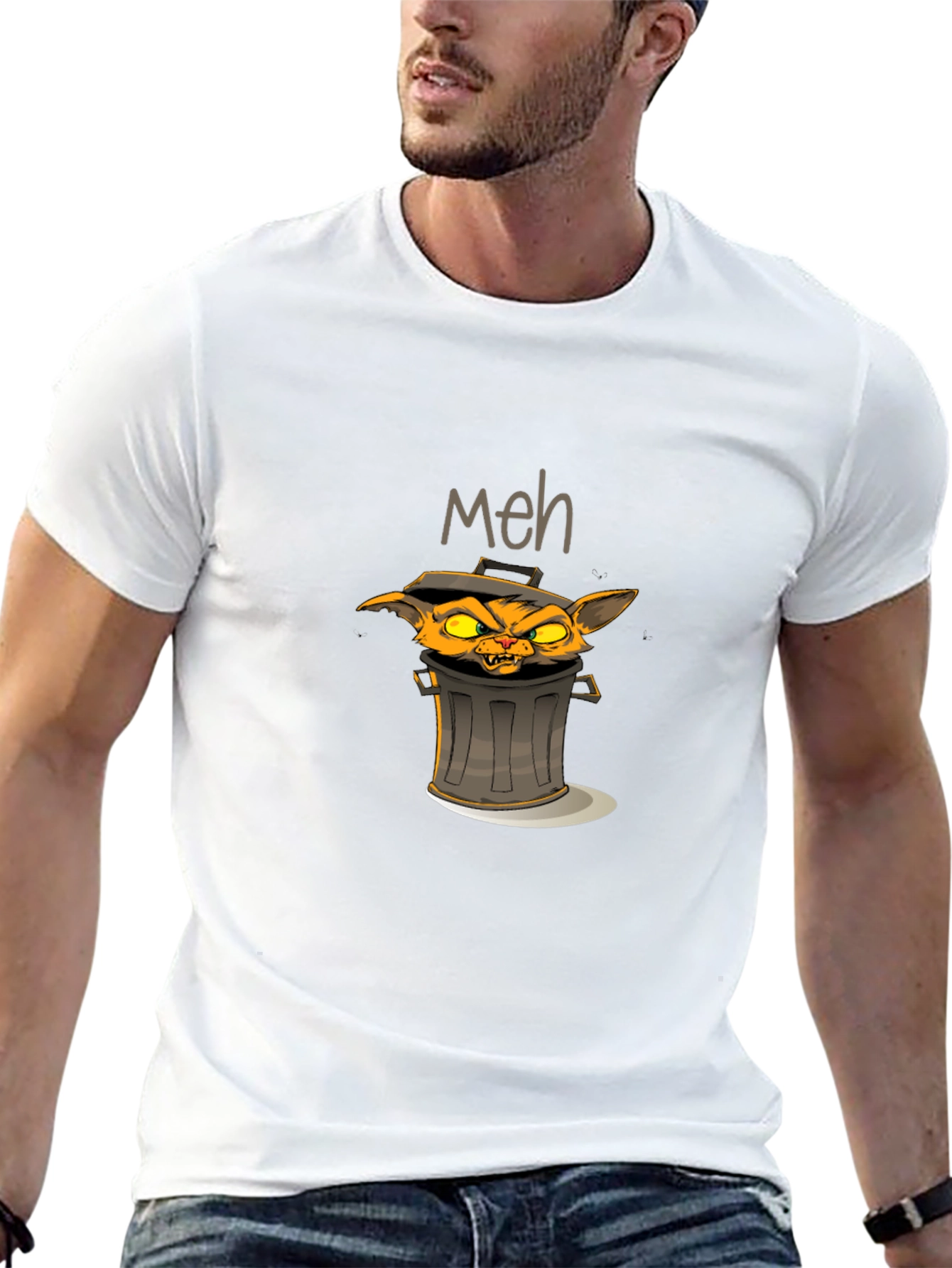 Meh Grumpy Trash Can Cat T-Shirt