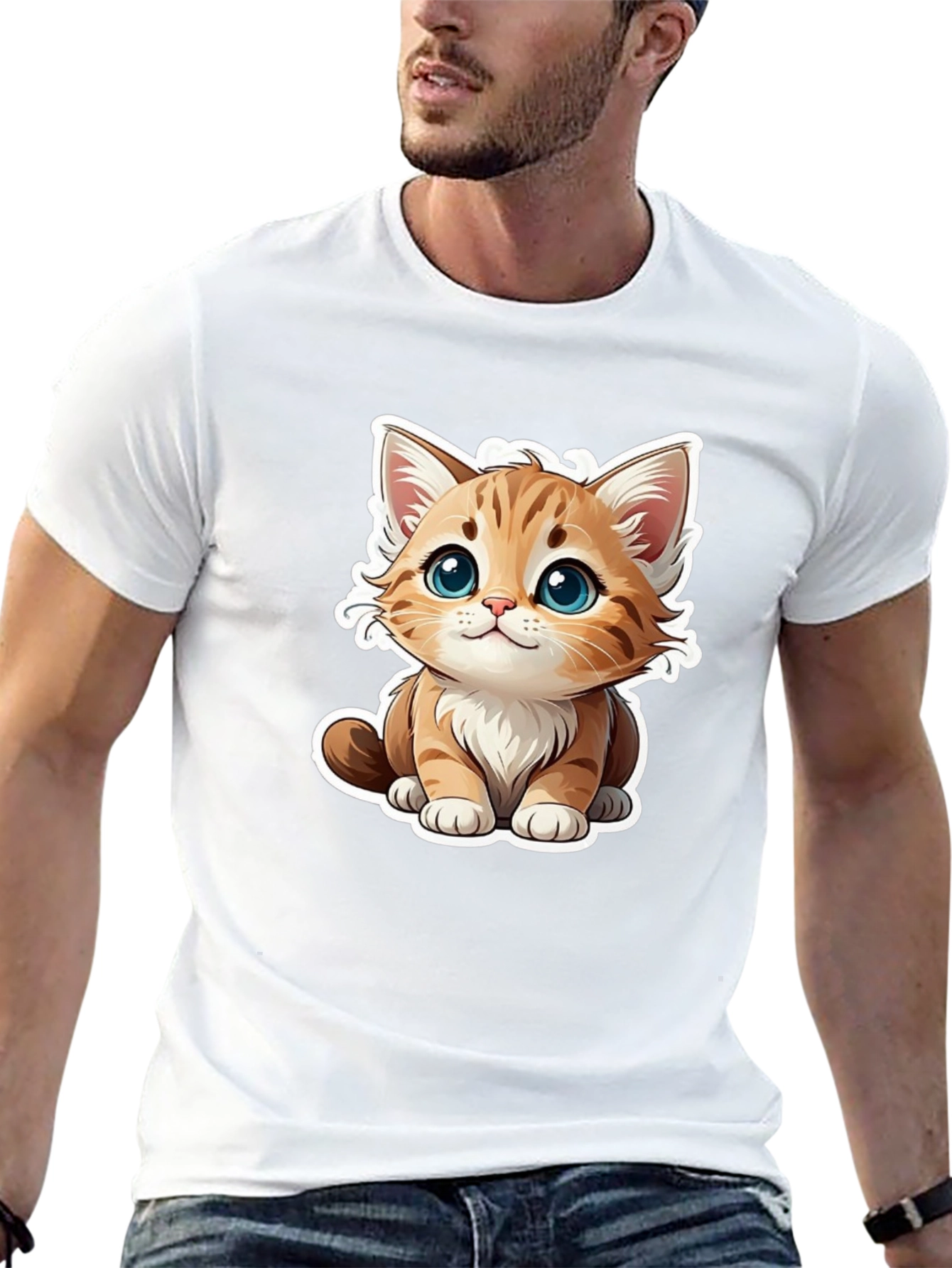 Cute Cartoon Cat Graphic Tee - Black T-Shirt
