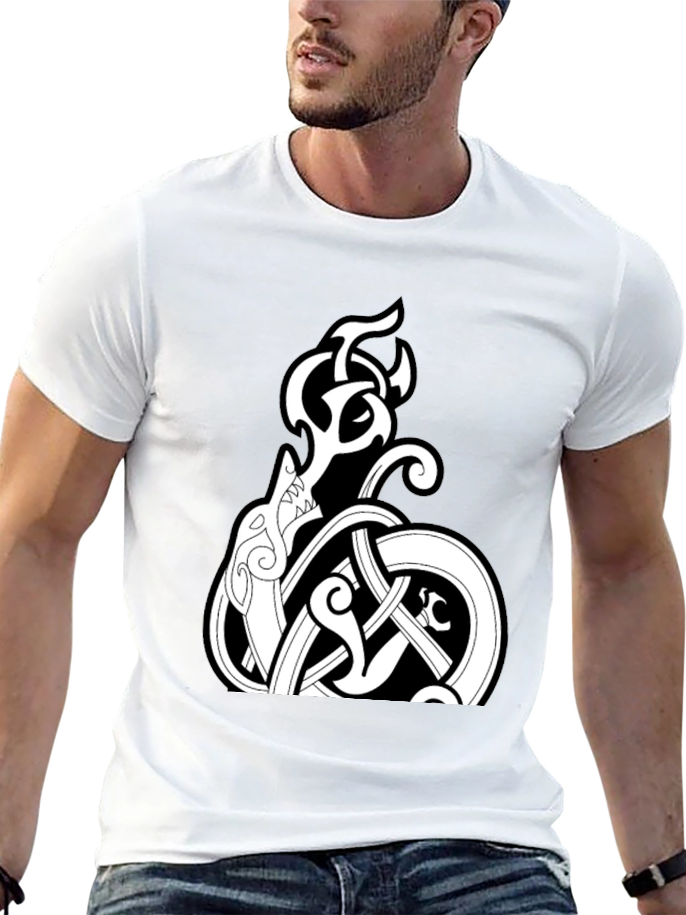 Celtic Knot Wolf Graphic Tee - Black Cotton Blend