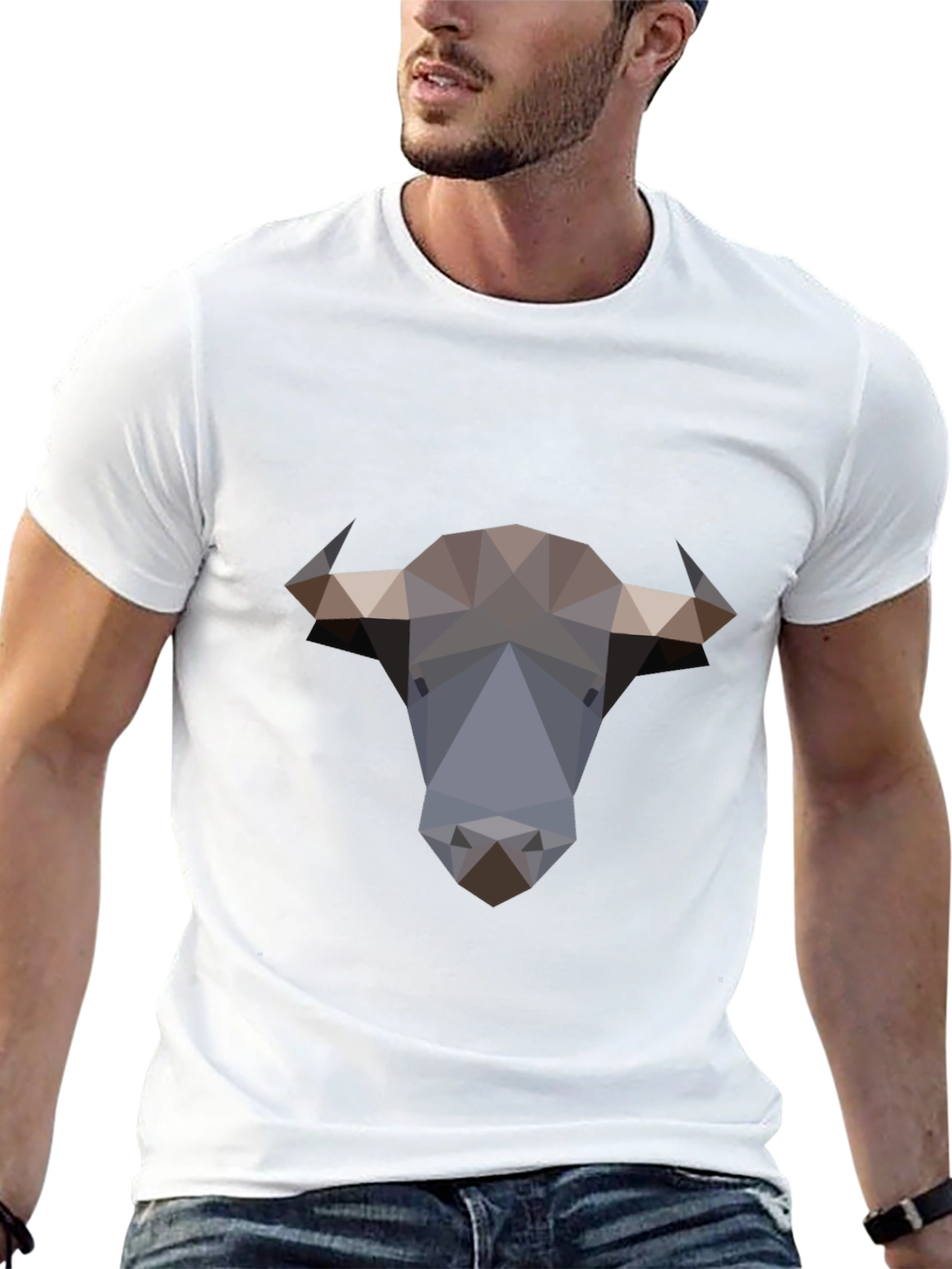 Geometric Bull Graphic Tee - Black