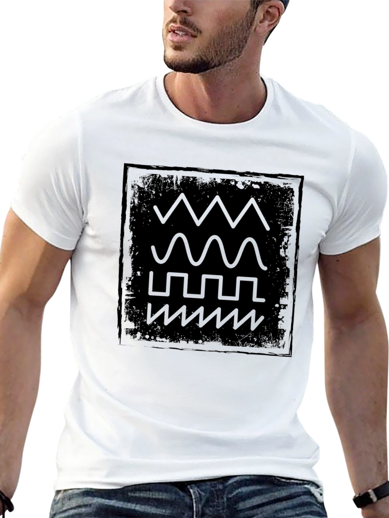 Geometric Waveform Graphic Print Black T-Shirt