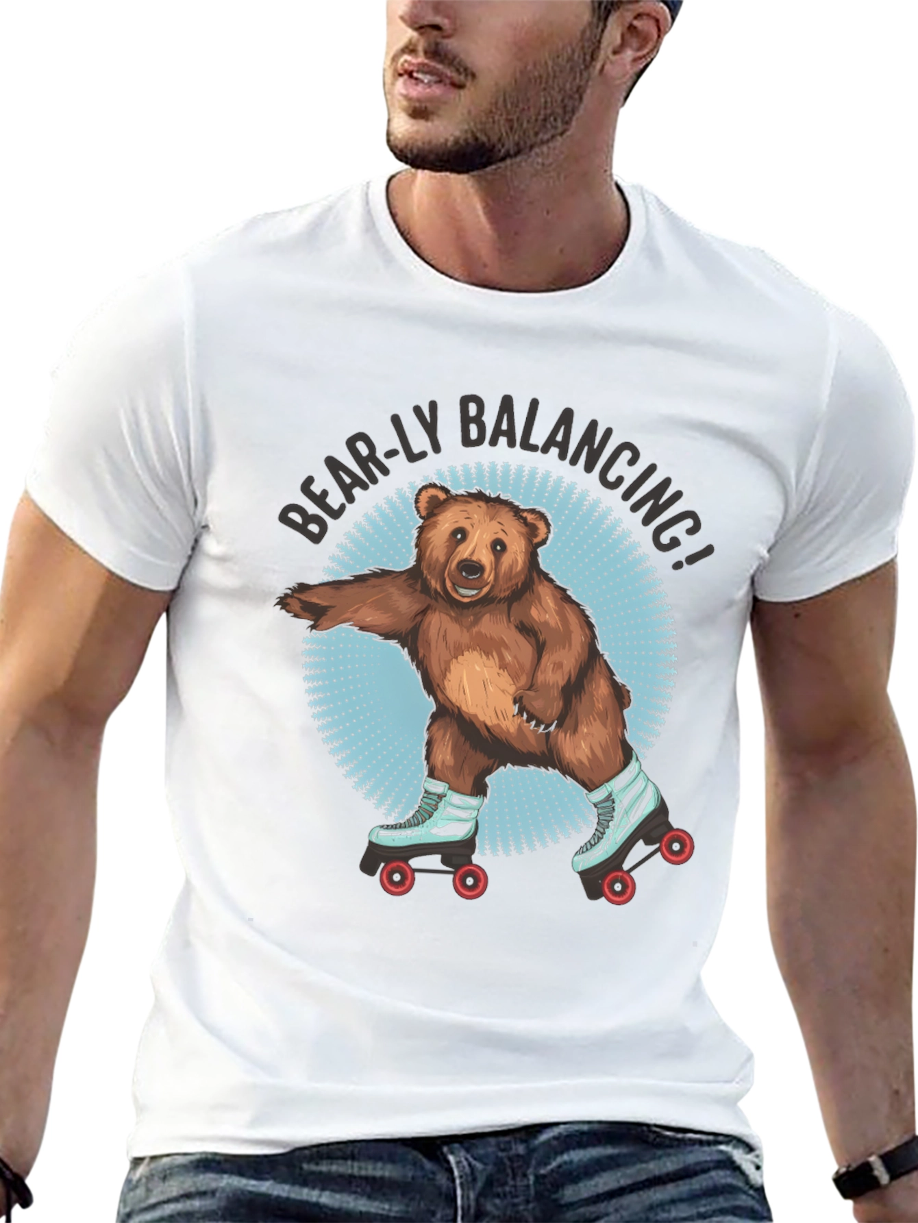 Bear-ly Balancing! Bear on Roller Skates T-Shirt