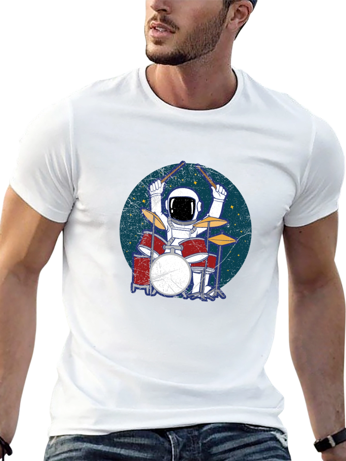 Astronaut Drummer Black T-Shirt