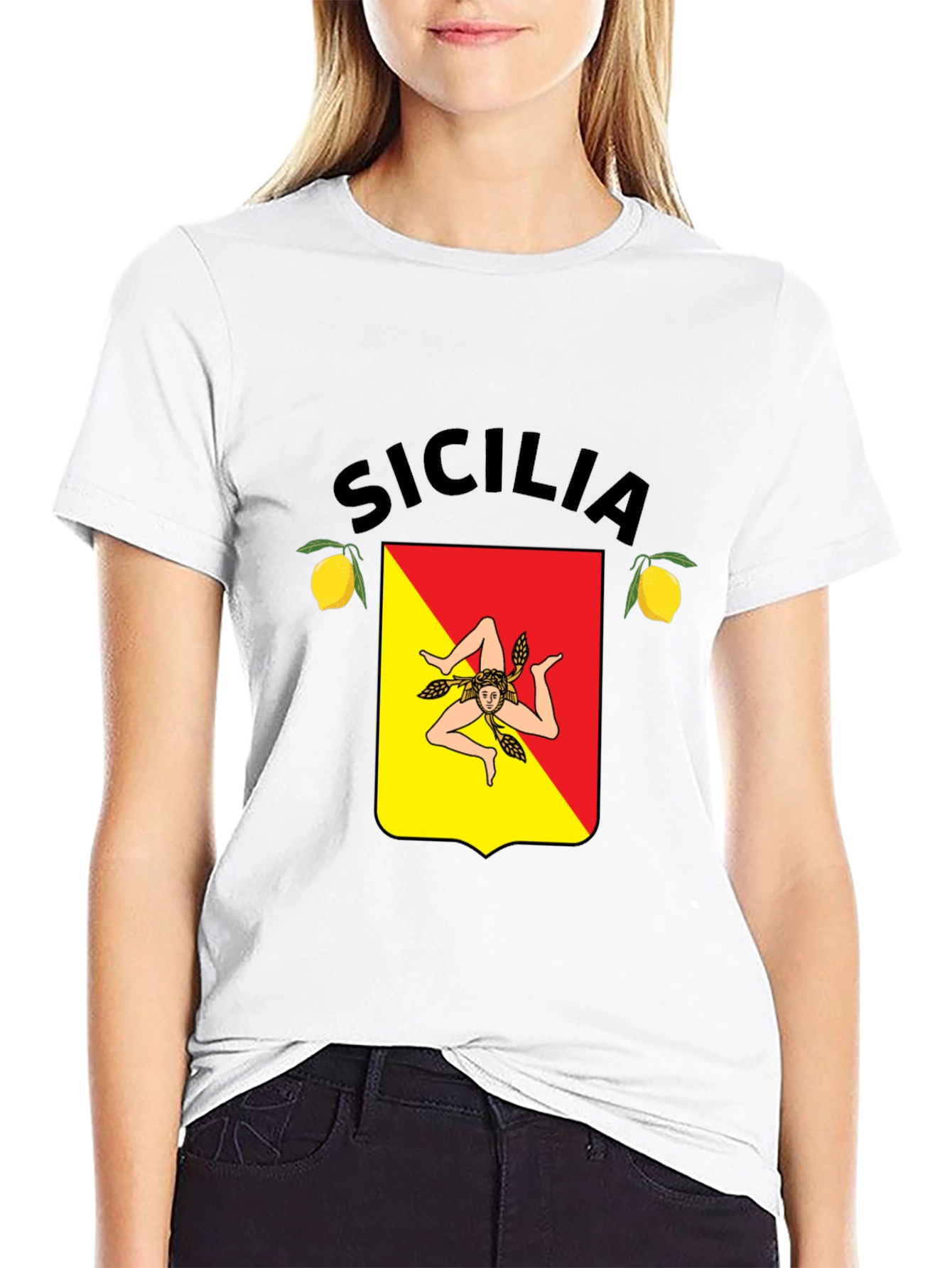 Sicilia Trinacria T-Shirt Black Cotton