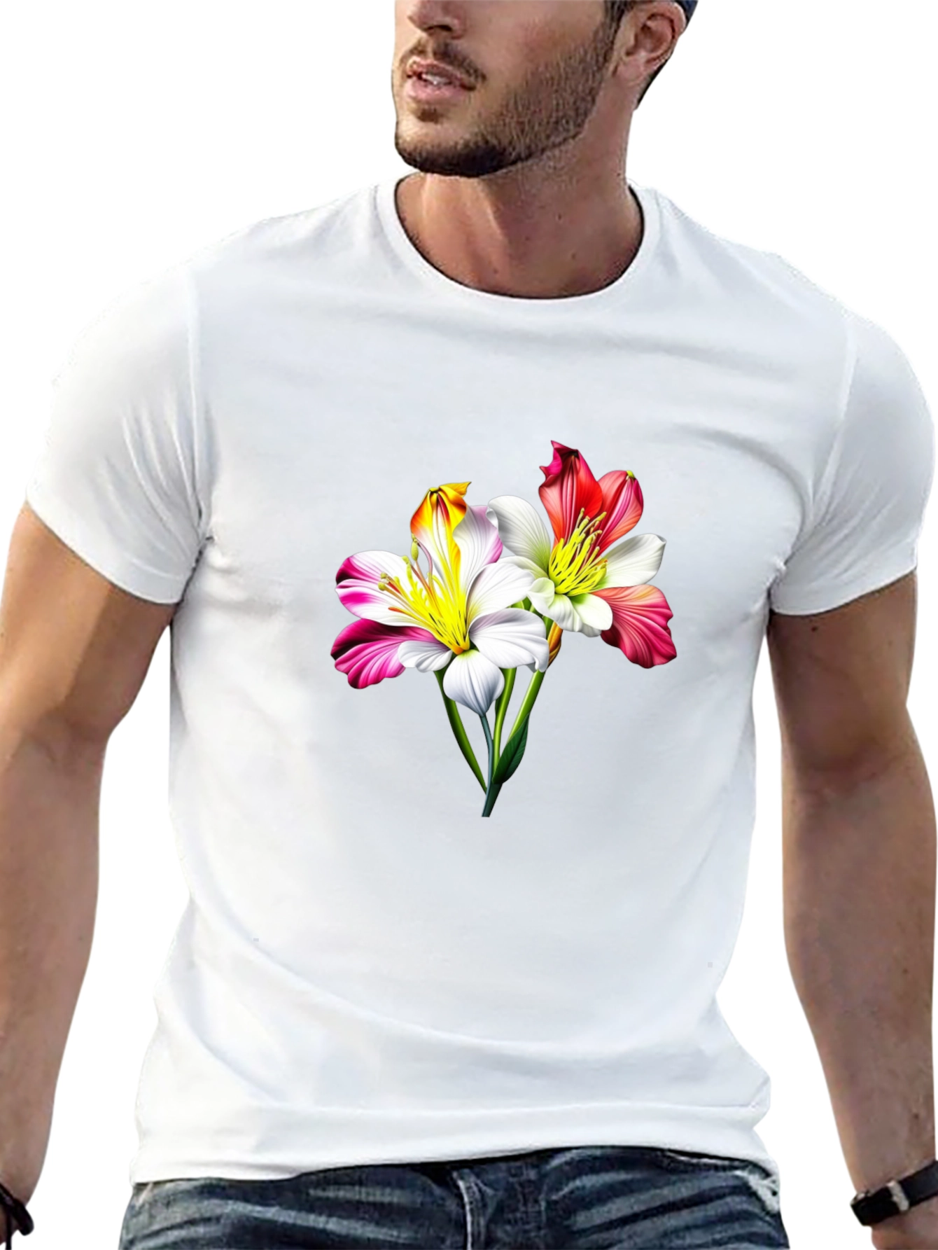 Floral Lily Graphic Tee - Stylish Black T-Shirt