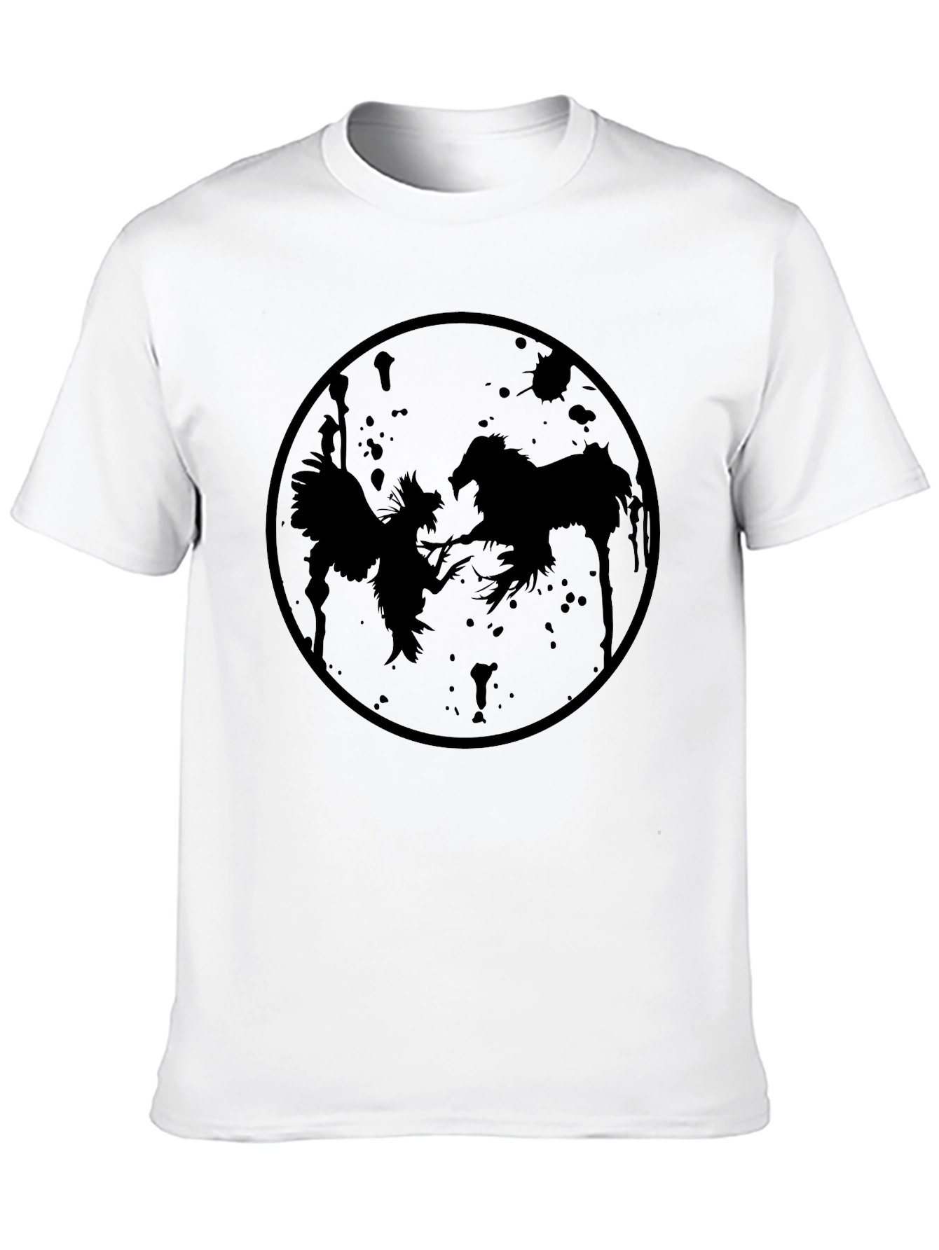Black T-Shirt with Rooster and Horse Design