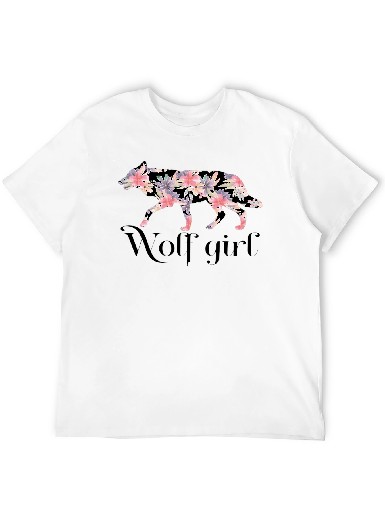 Floral Wolf Girl Tee - Stylish Graphic Print