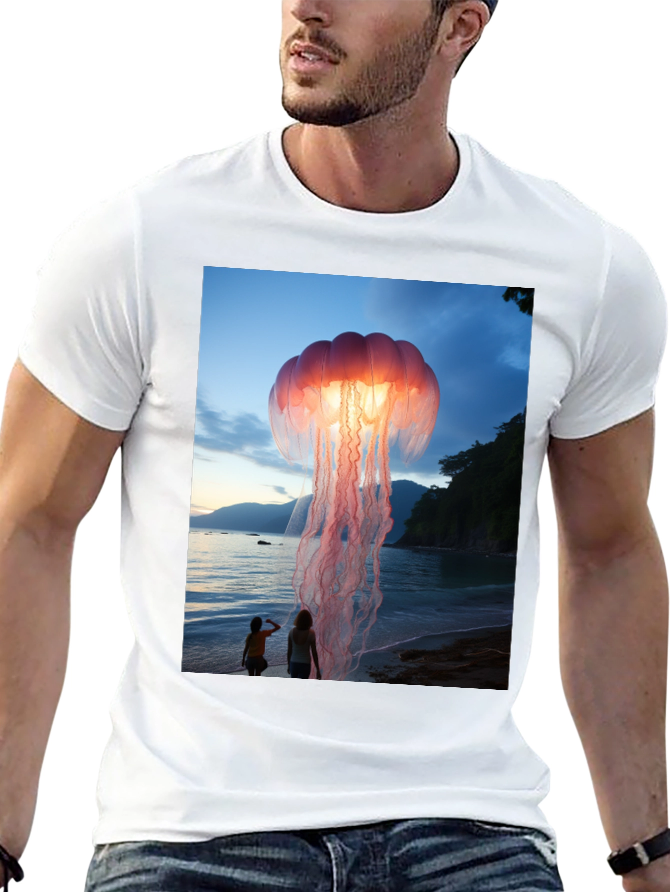 Jellyfish Beach Graphic Tee - Soft Cotton Blend