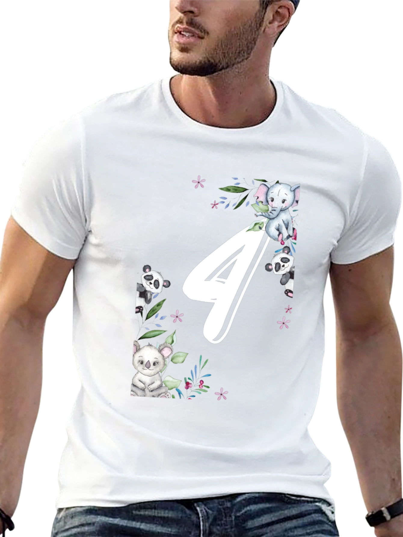 Cute Animals 4th Birthday Black T-Shirt