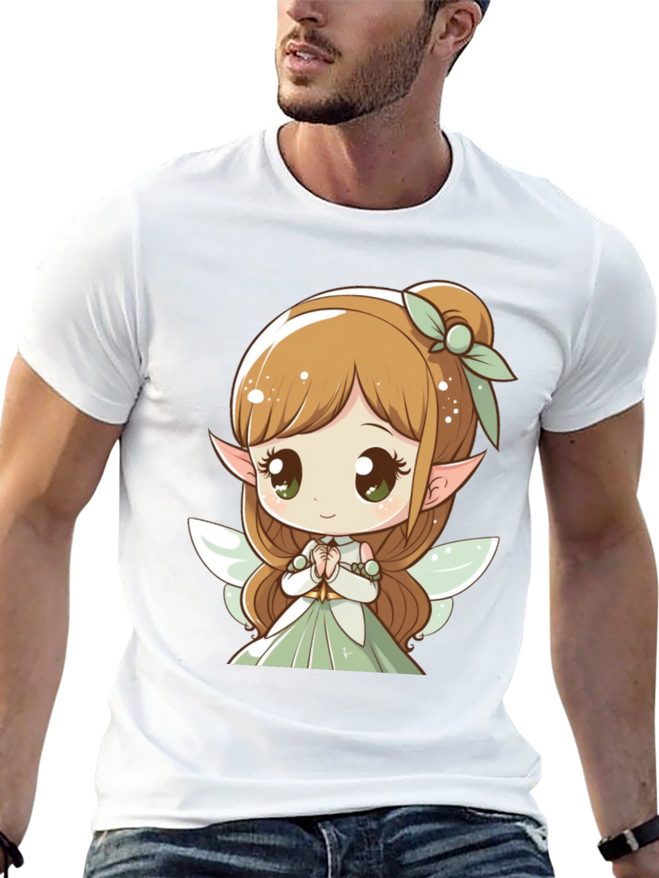Cute Fairy Graphic Tee - Black Cotton T-Shirt
