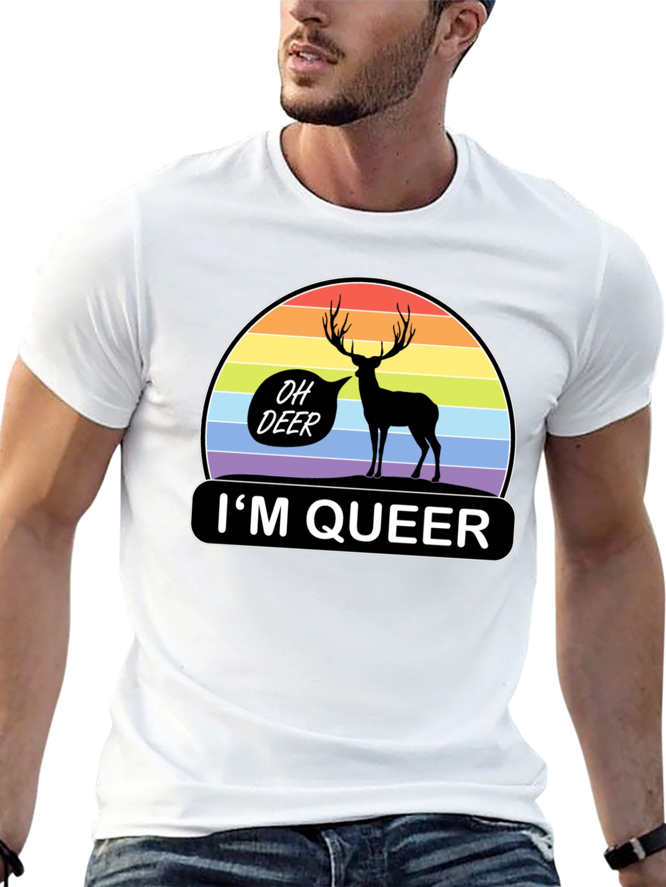 Oh Deer Im Queer T-Shirt Pride Rainbow Graphic Tee
