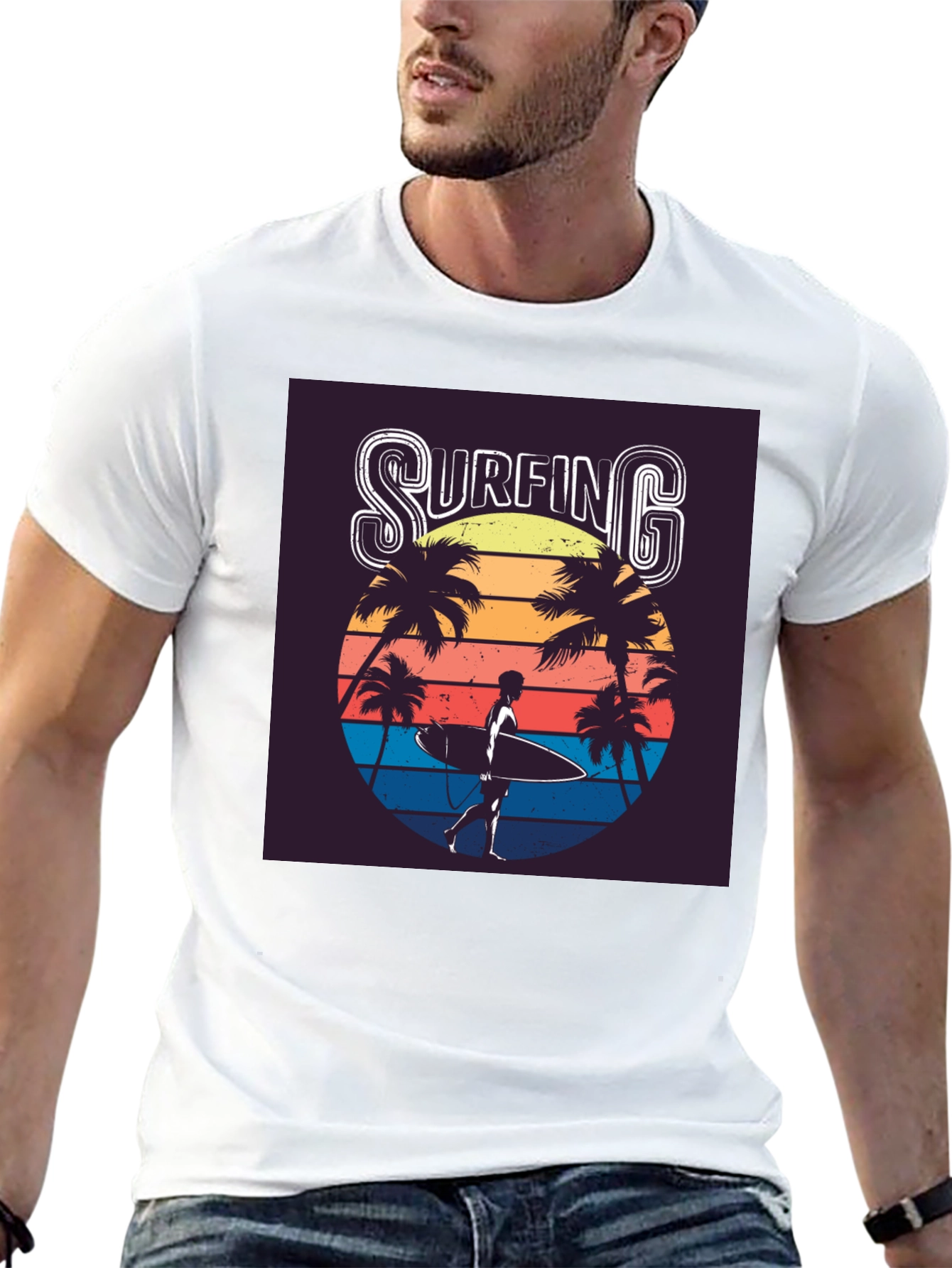 Retro Surfing Graphic Tee - Black