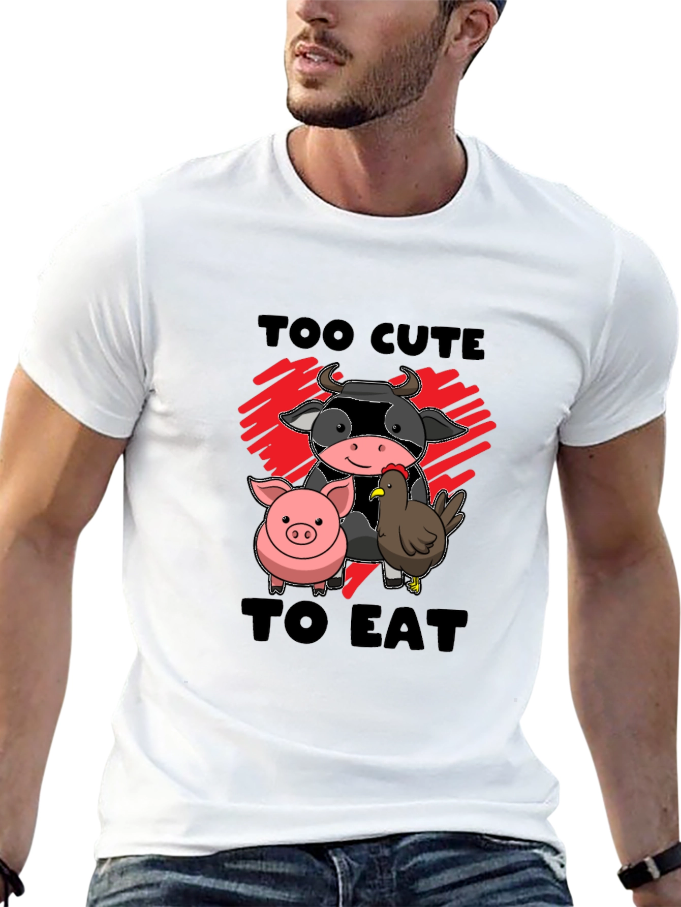 Too Cute To Eat Vegan Animal Lover Black T-Shirt