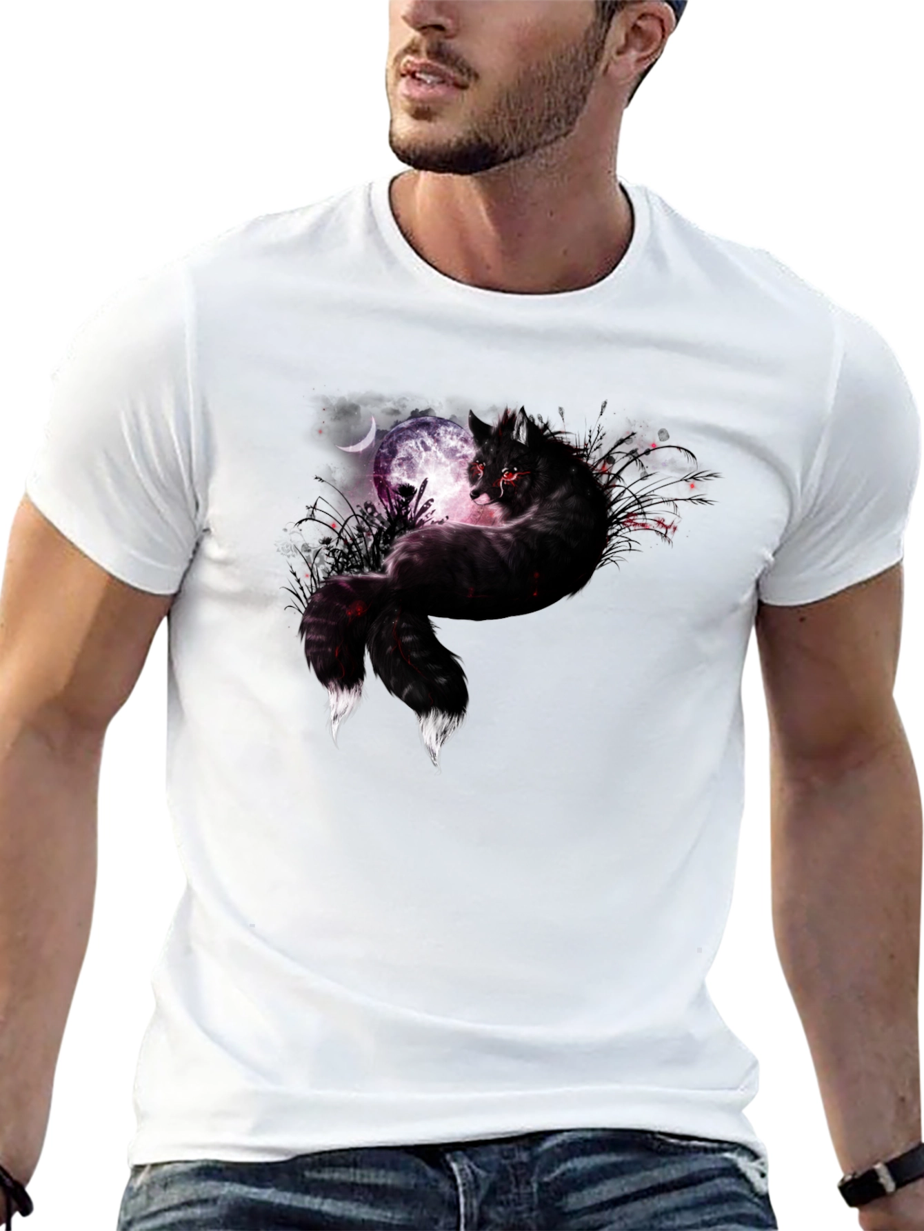 Mystic Night Wolf Graphic Tee - Black