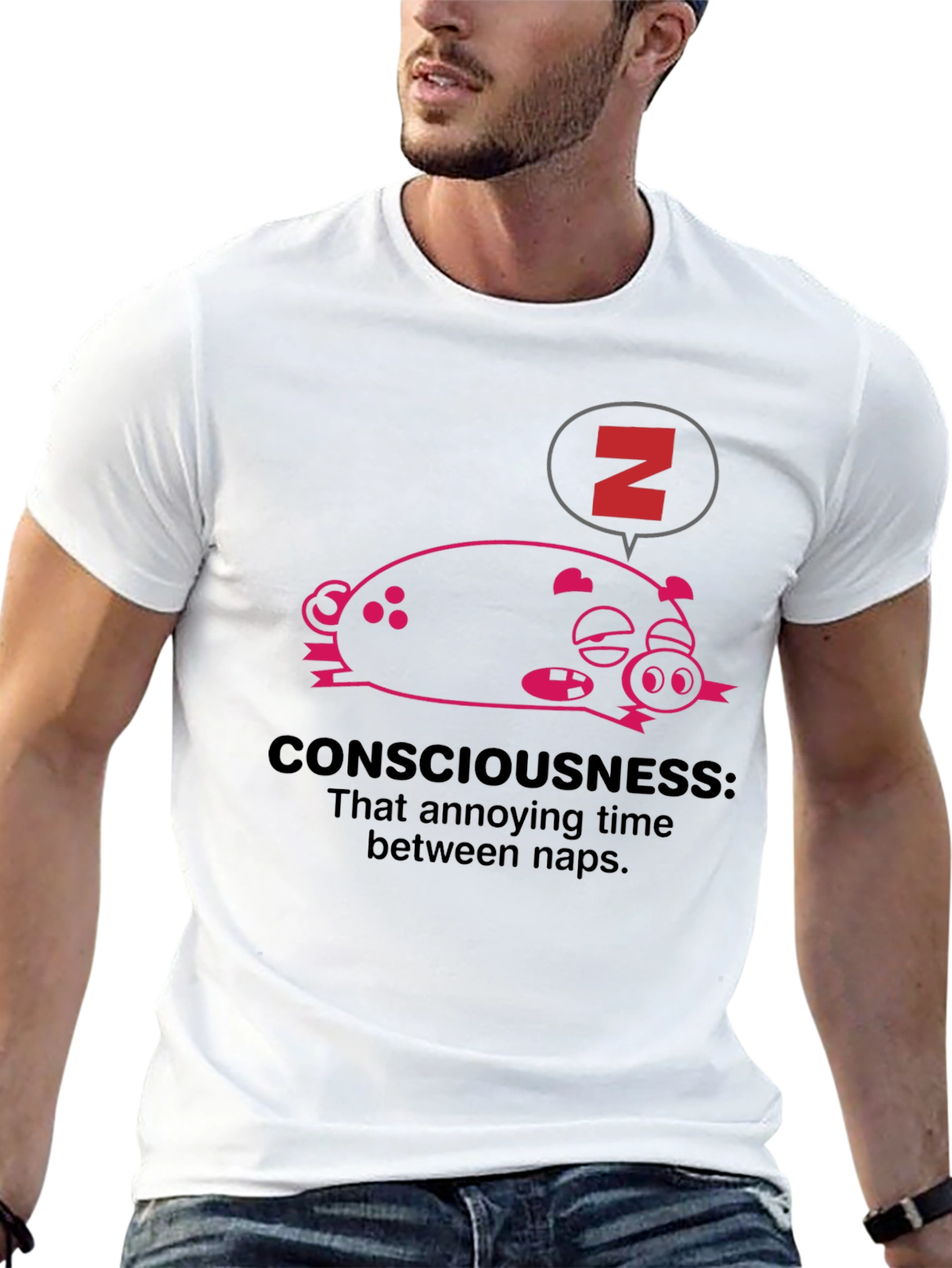 Funny Sleeping Pig T-Shirt: Consciousness Between Naps