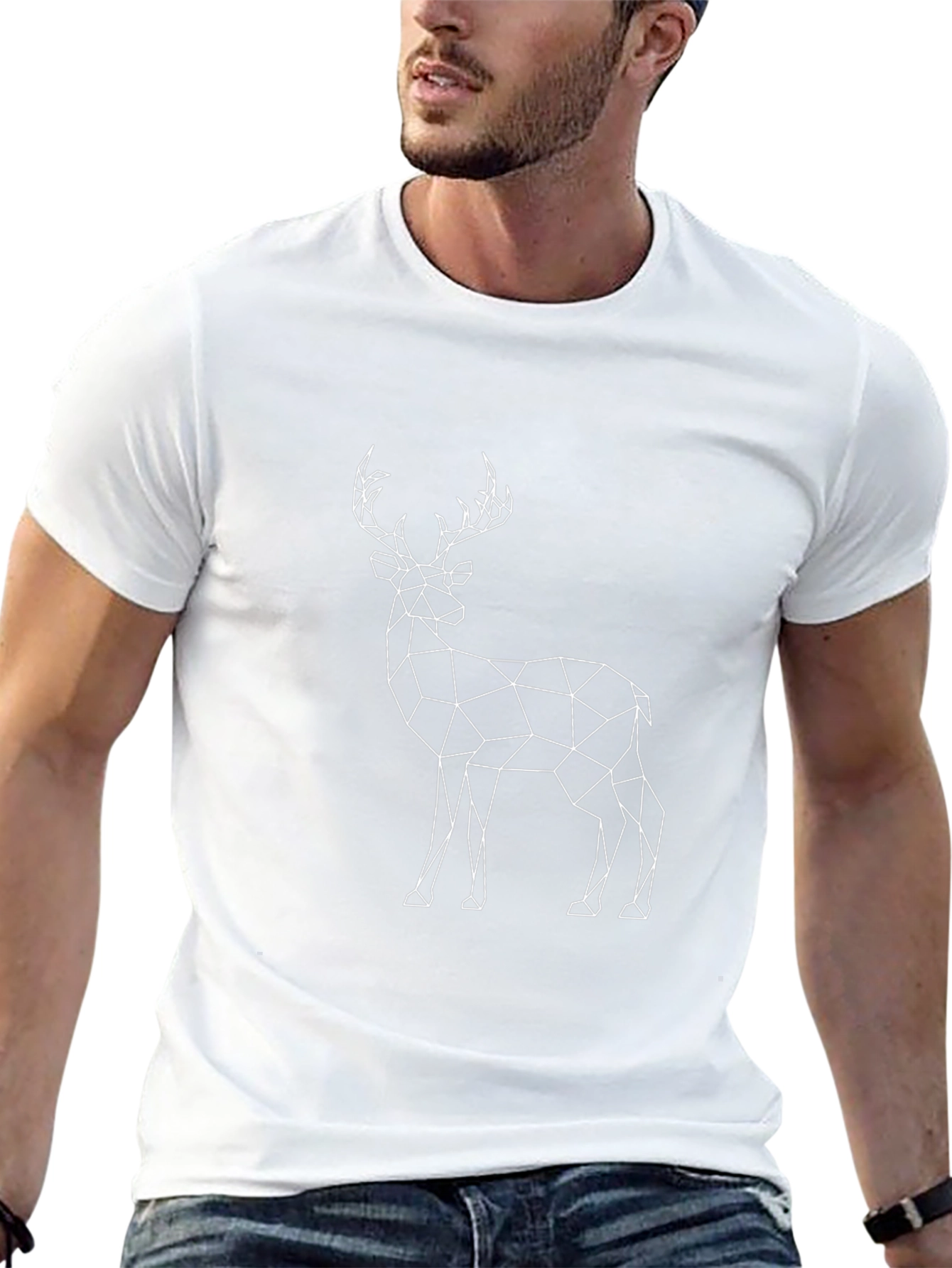 Geometric Deer Graphic Black T-Shirt