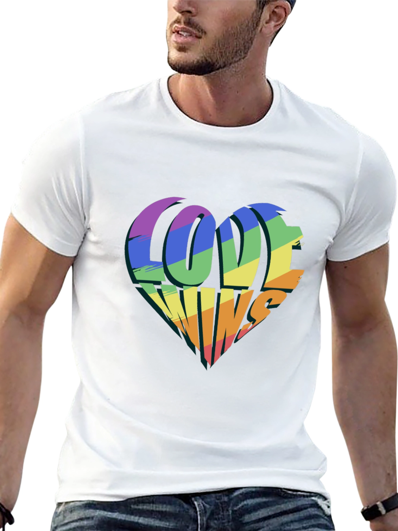 Love Wins Rainbow Heart Graphic Tee - Black