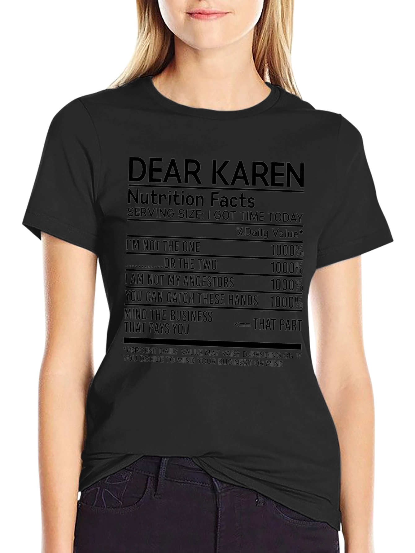 Dear Karen Nutrition Facts Black T-Shirt
