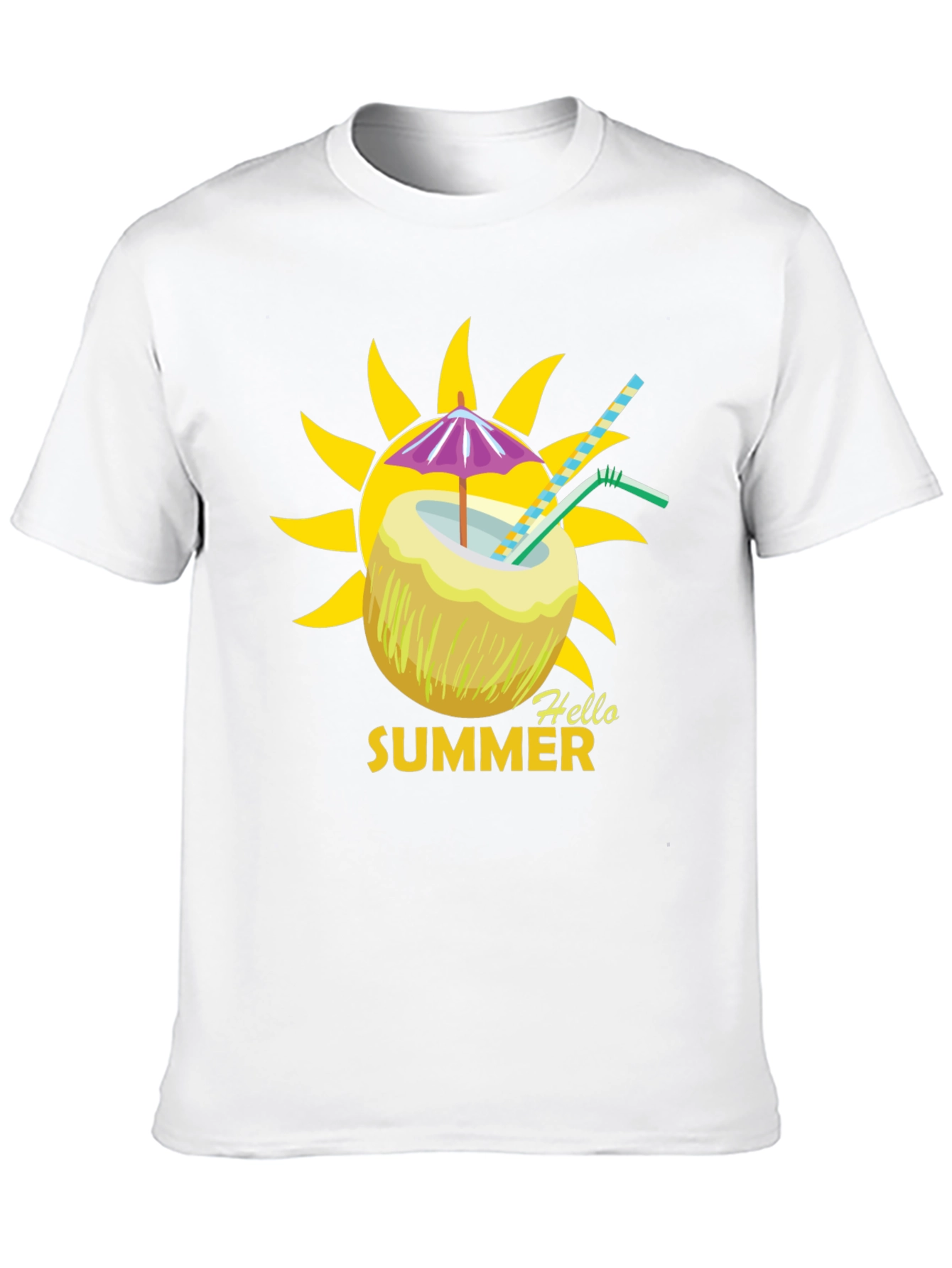 Hello Summer Coconut Drink Graphic T-Shirt