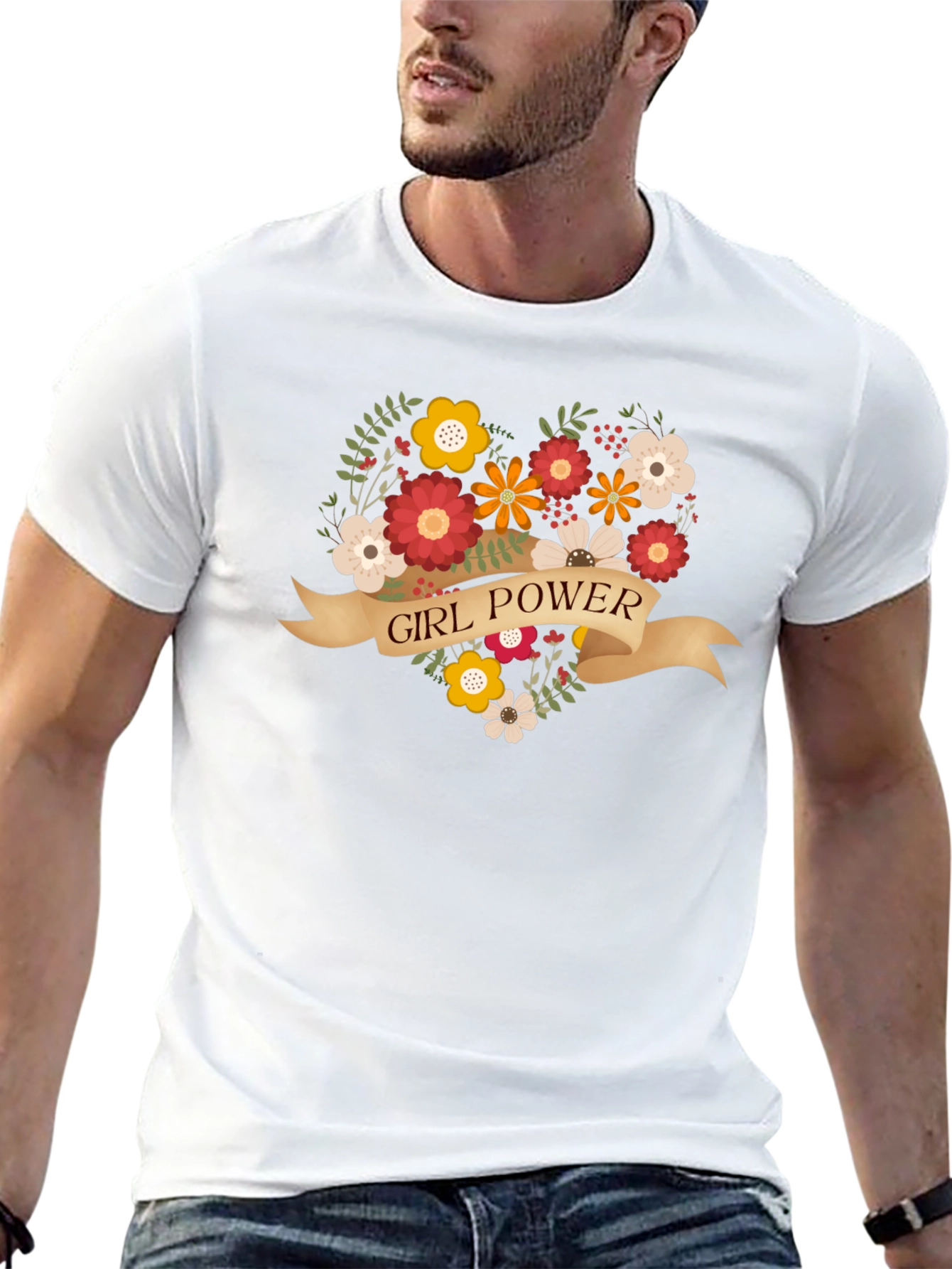Girl Power Floral Heart Graphic T-Shirt
