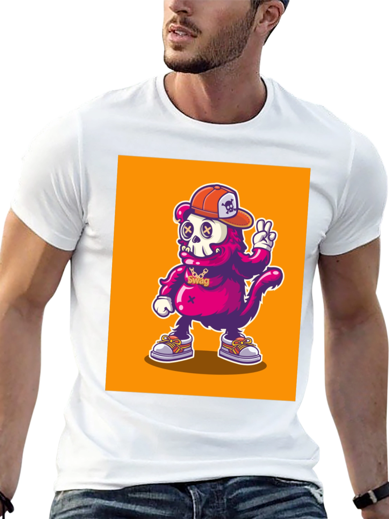 Cartoon Skull Monkey Graphic T-Shirt